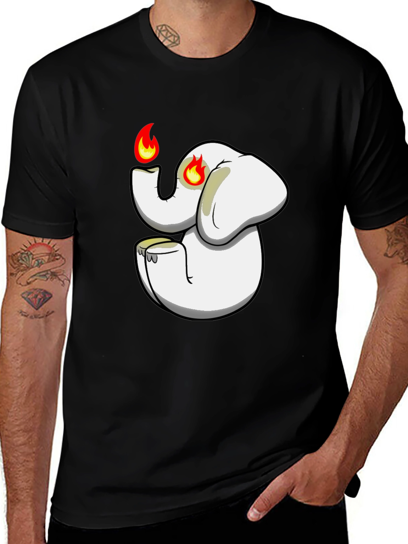 Black T-Shirt with Cartoon Elephant Graphic