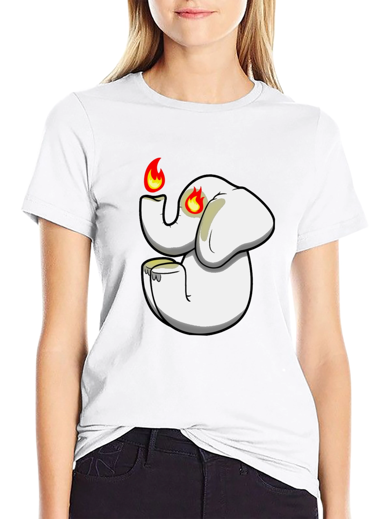 Black T-Shirt with Cartoon Elephant Graphic