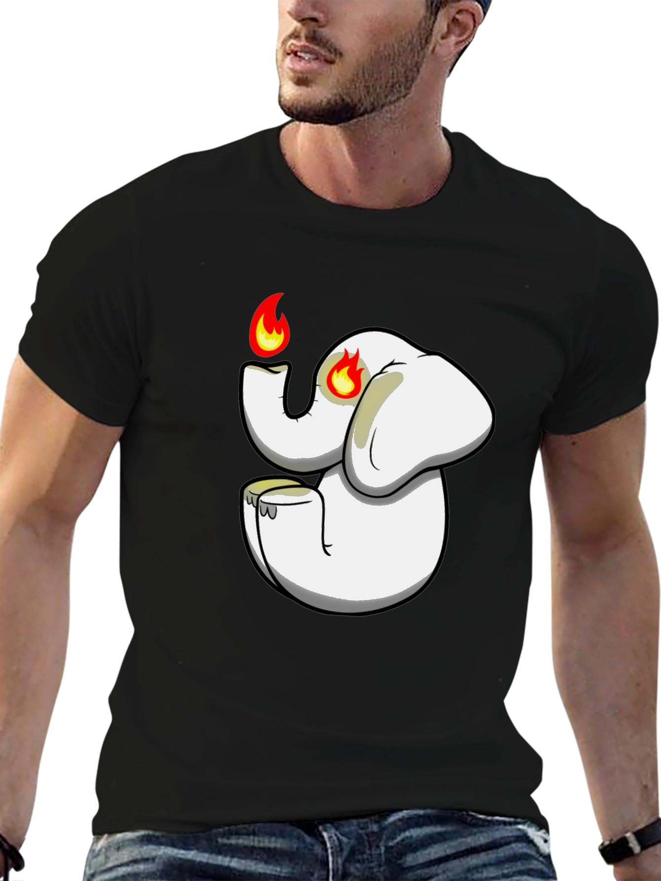 Black T-Shirt with Cartoon Elephant Graphic