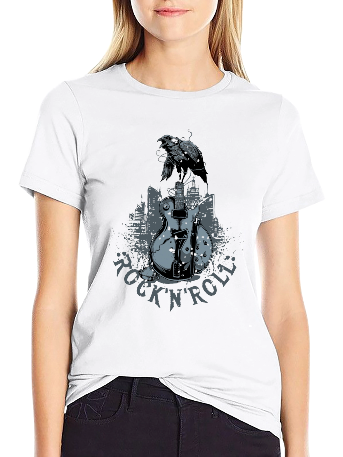 Rock n Roll Guitar Crow T-Shirt