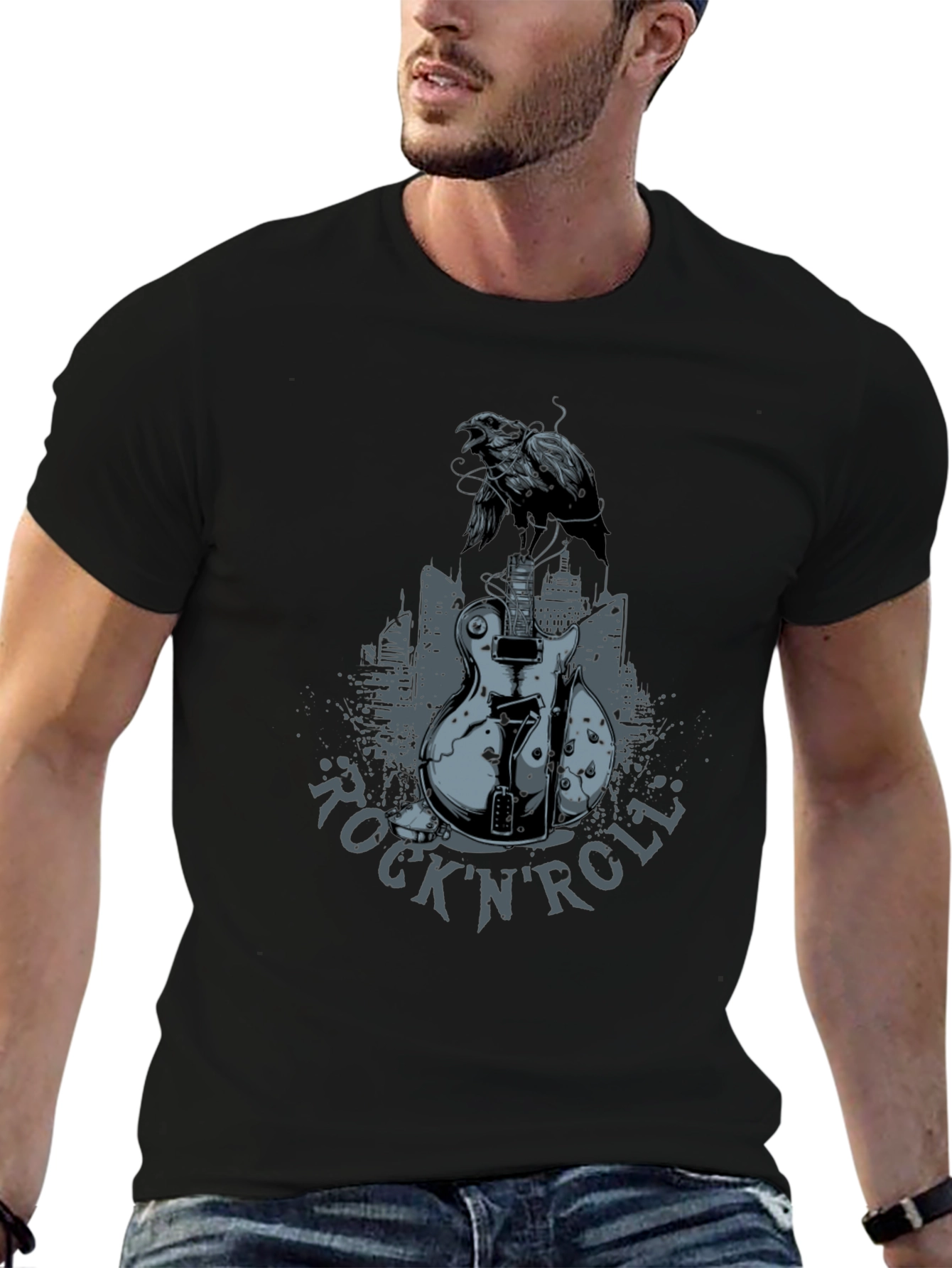 Rock n Roll Guitar Crow T-Shirt