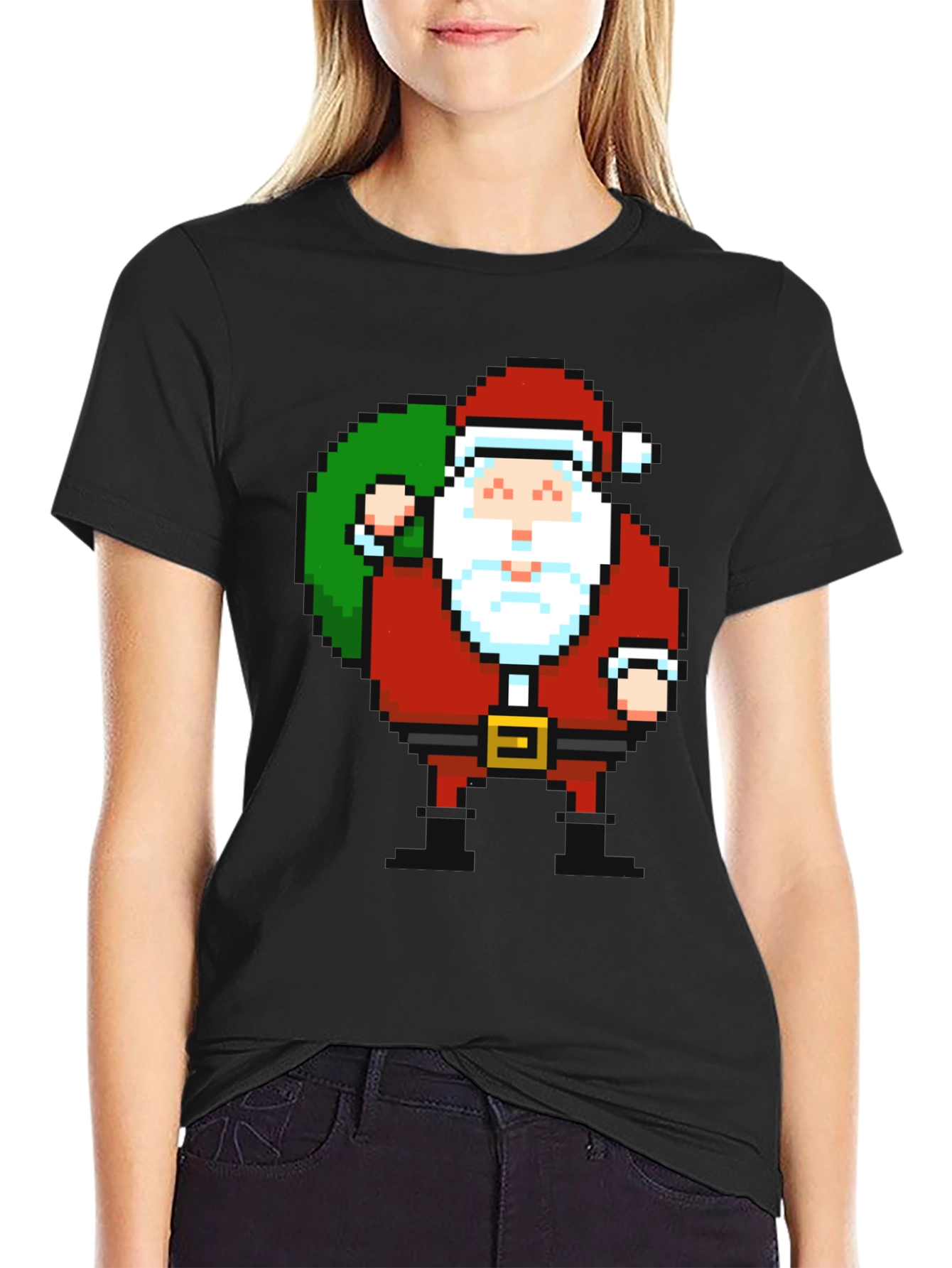Pixel Santa T-Shirt - Retro Holiday Style