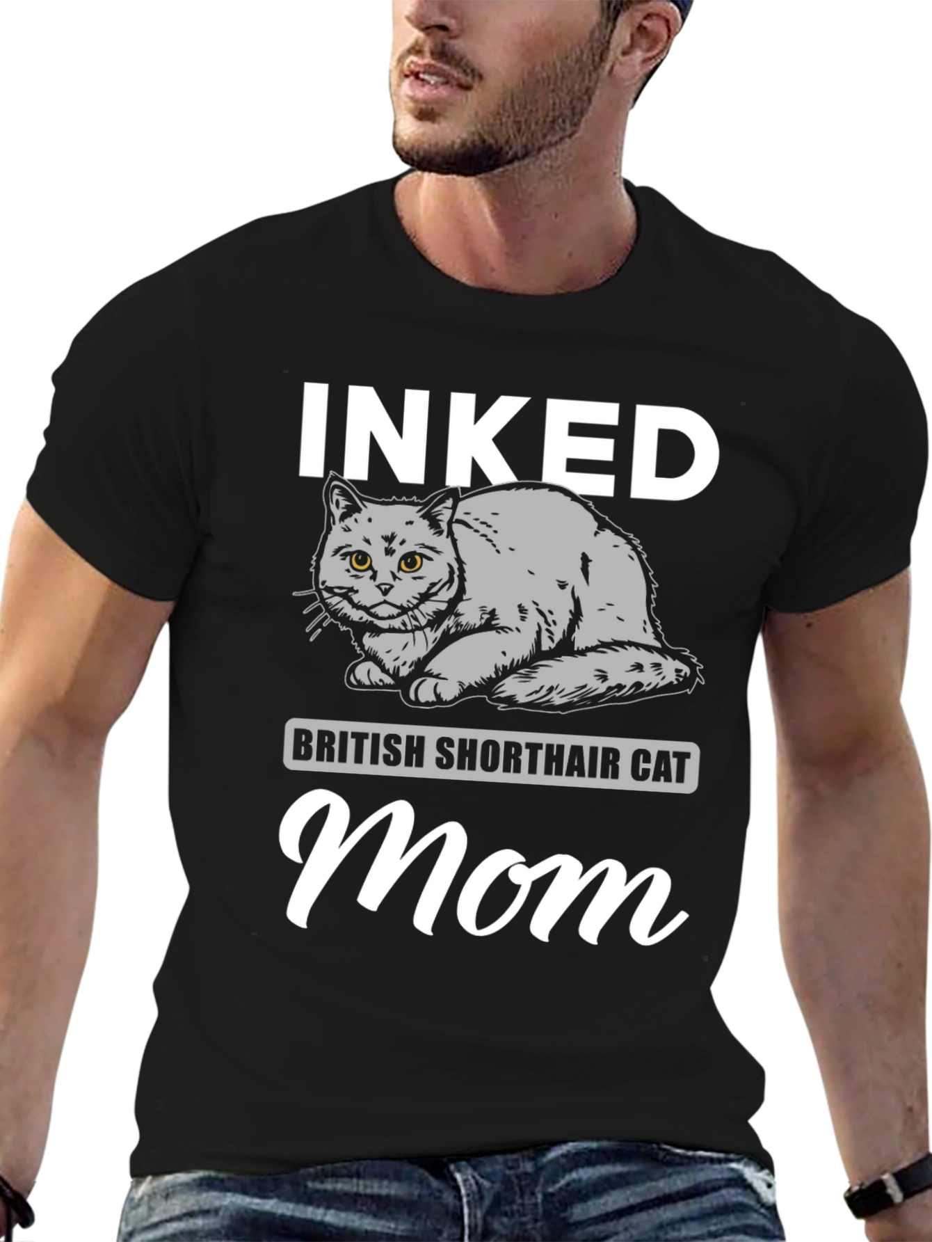Inked British Shorthair Cat Mom Black T-Shirt