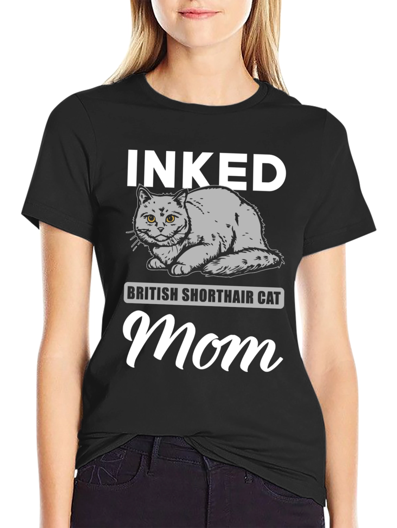 Inked British Shorthair Cat Mom Black T-Shirt