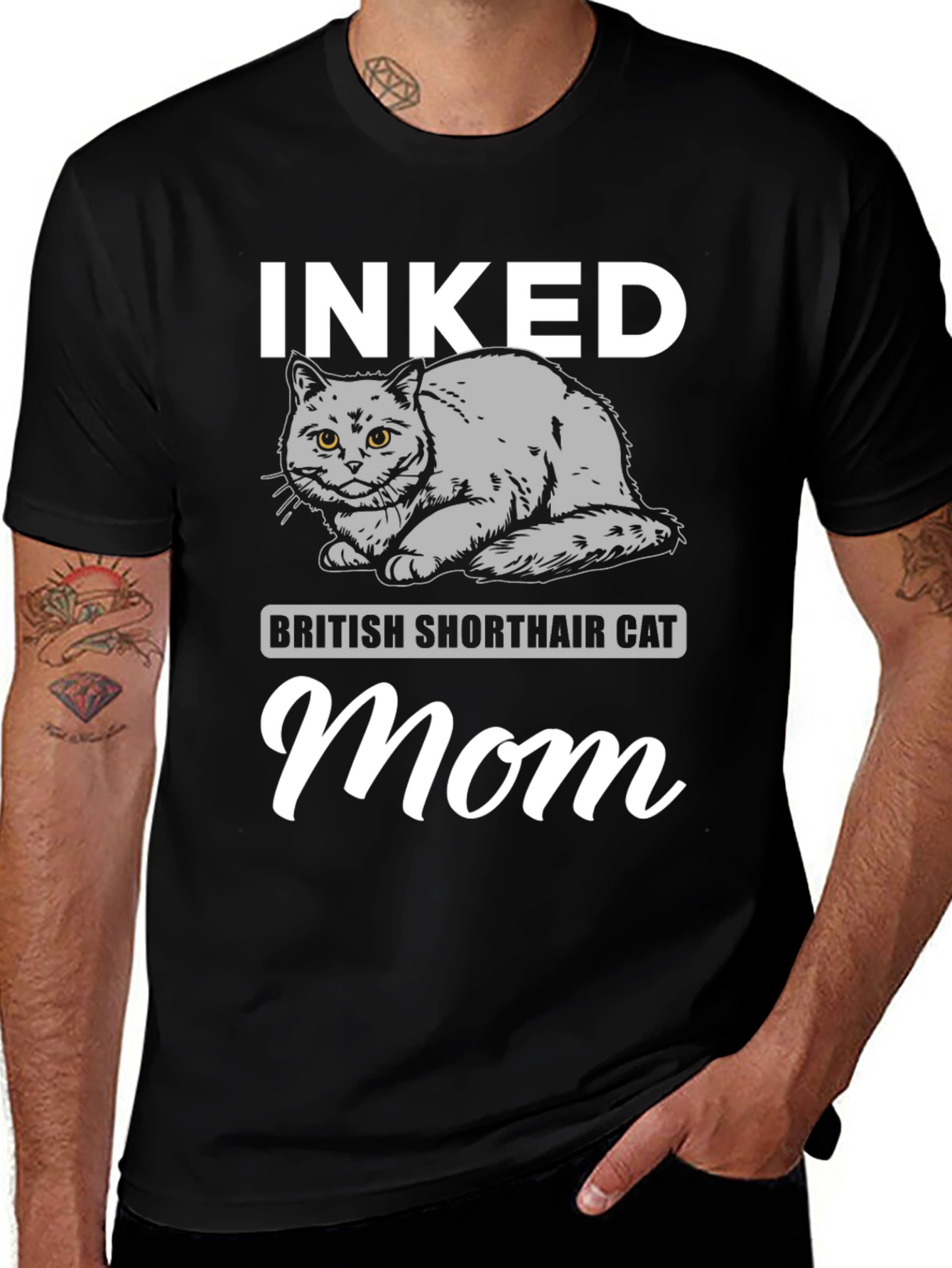 Inked British Shorthair Cat Mom Black T-Shirt