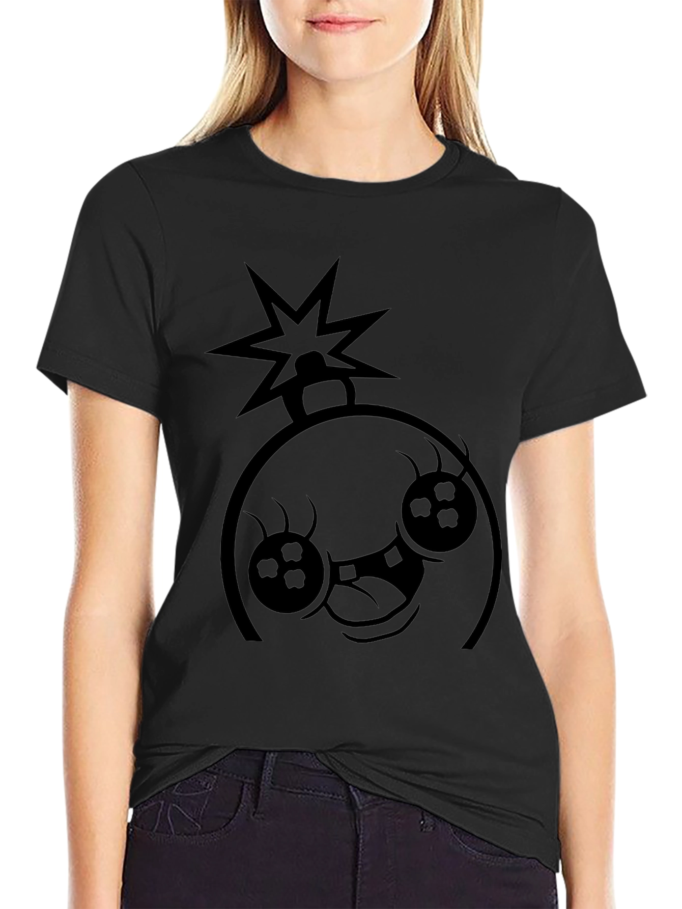 Bomb Face Graphic Tee - Black Cotton Casual T-Shirt