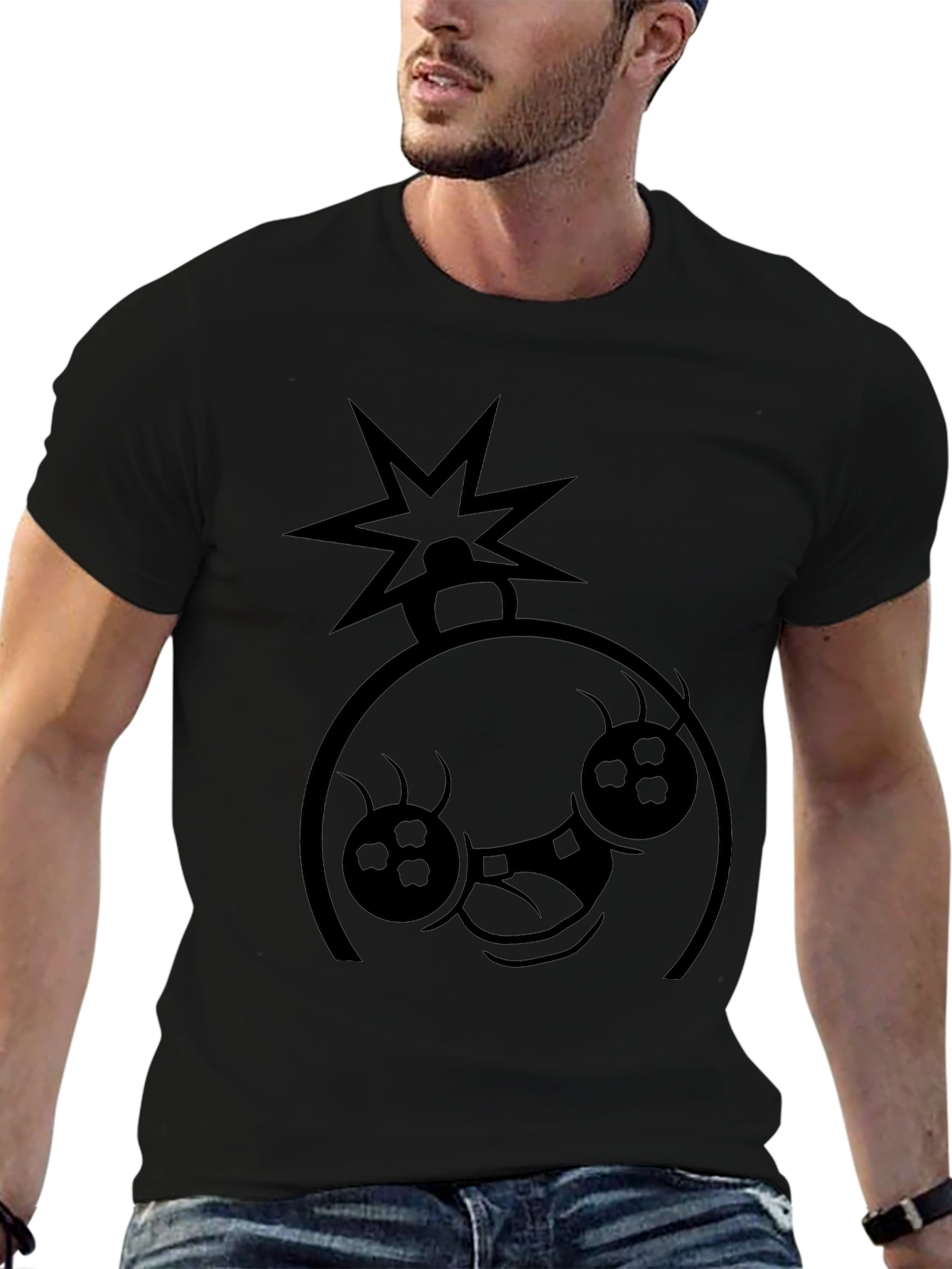 Bomb Face Graphic Tee - Black Cotton Casual T-Shirt