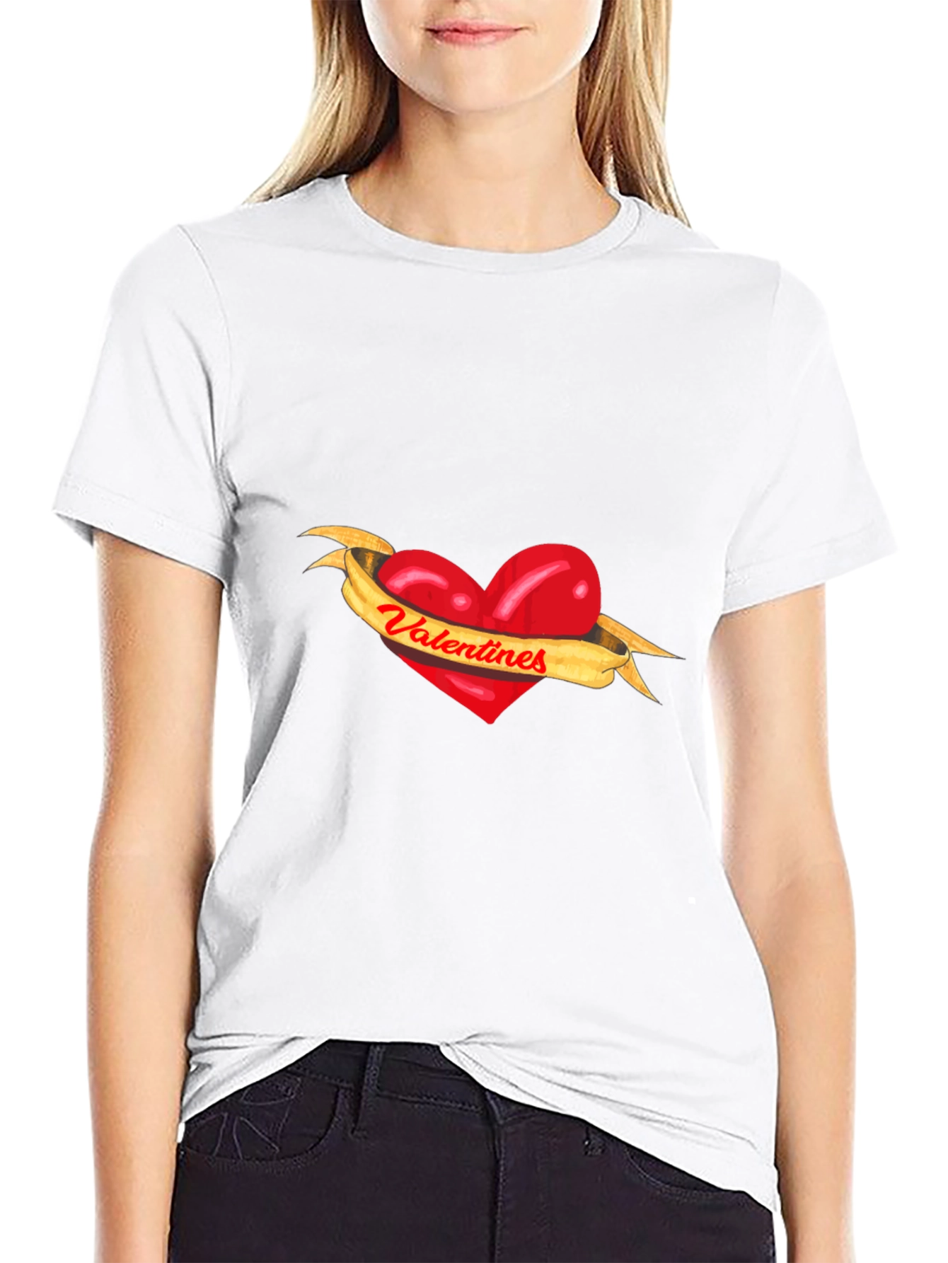 Valentines Heart Ribbon Graphic Tee