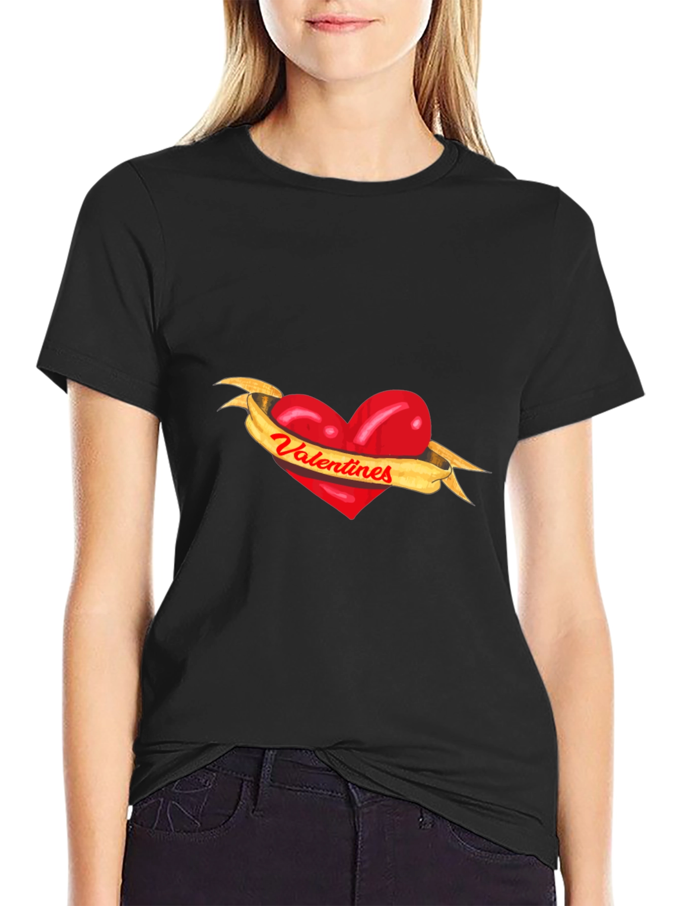 Valentines Heart Ribbon Graphic Tee