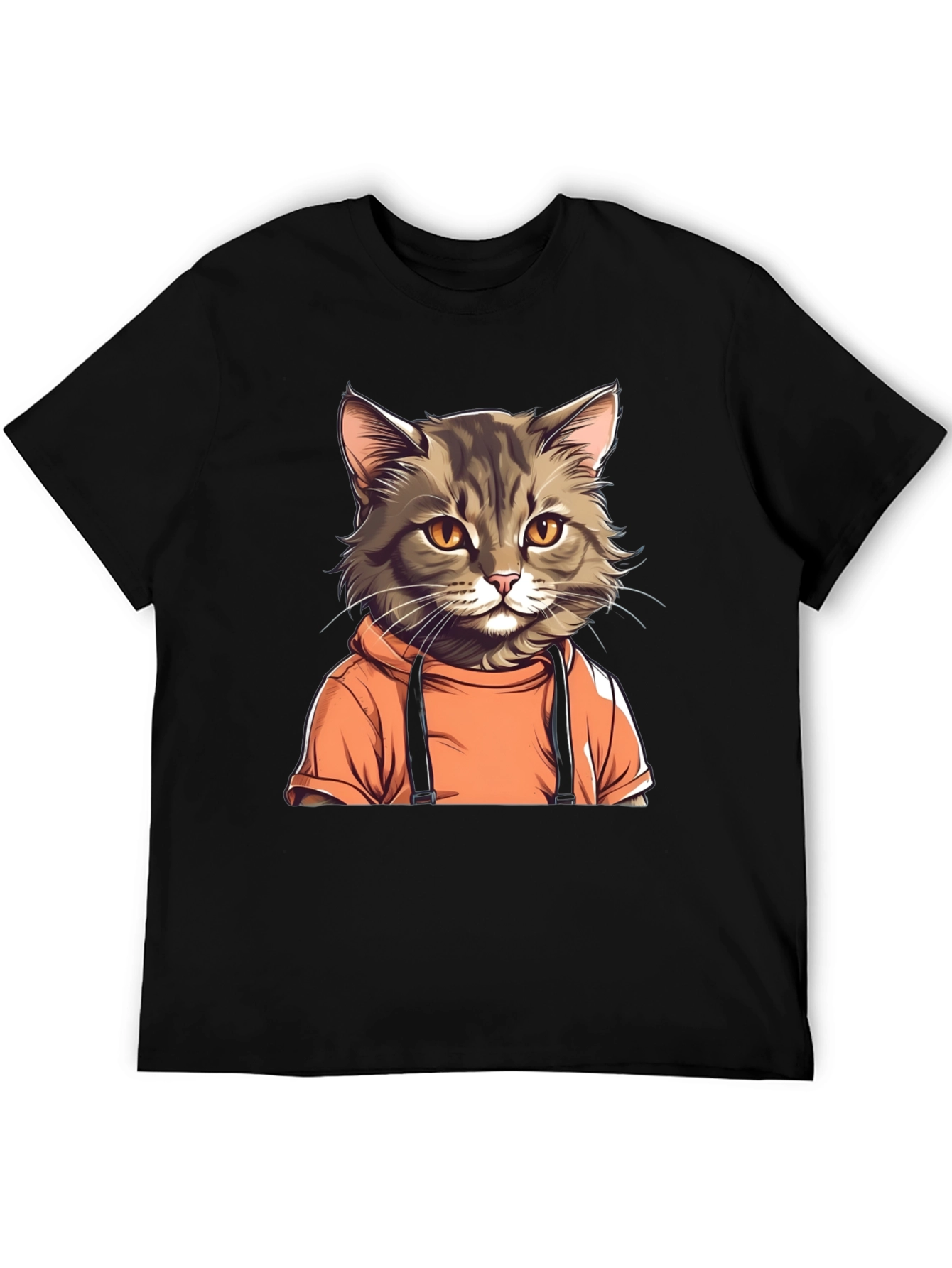 Cat in Hoodie Black T-Shirt