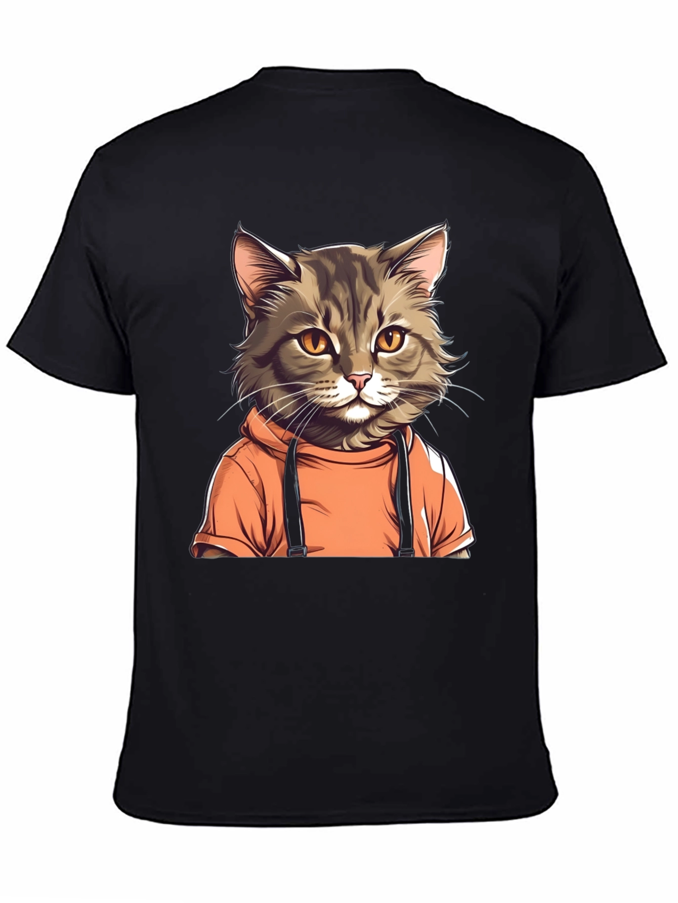 Cat in Hoodie Black T-Shirt