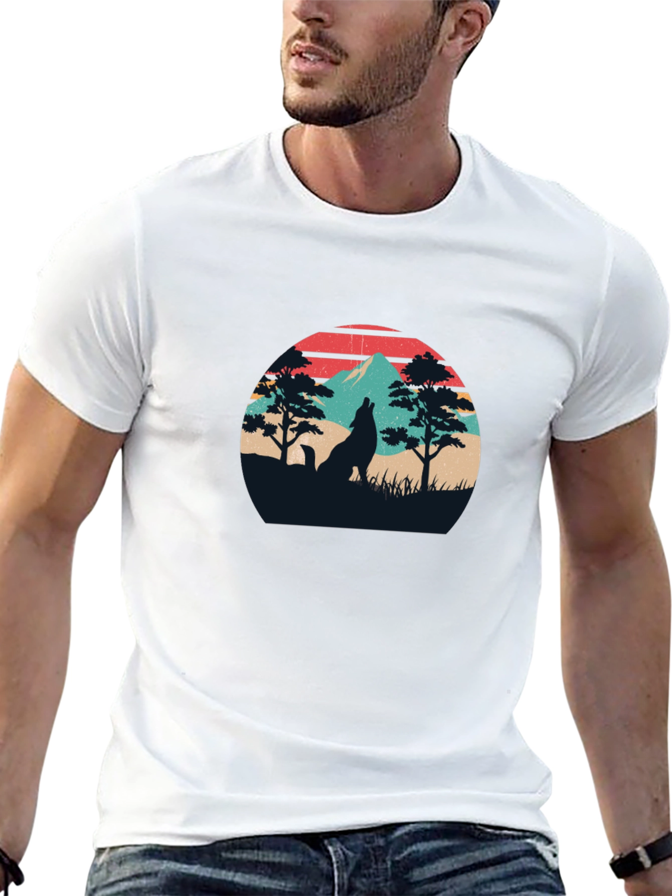 Wolf Silhouette Graphic Tee - Retro Style