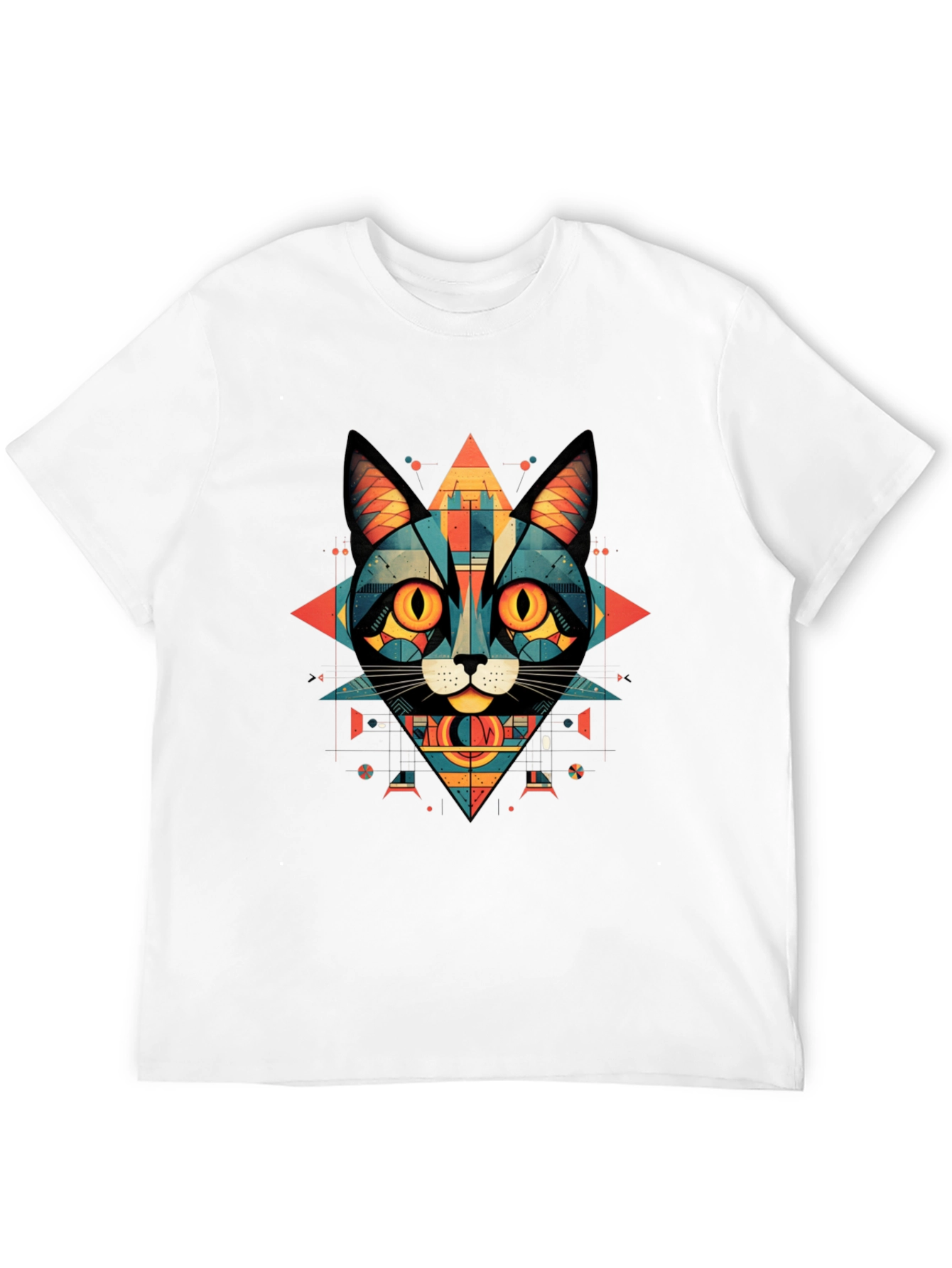 Geometric Cat Graphic Tee - Abstract Style