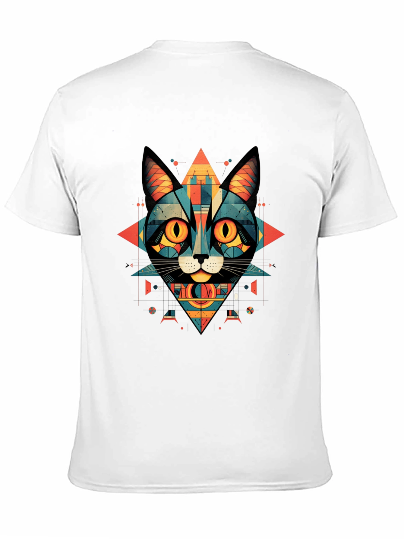 Geometric Cat Graphic Tee - Abstract Style
