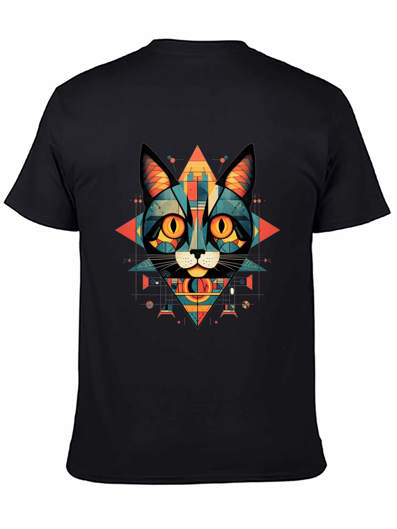 Geometric Cat Graphic Tee - Abstract Style