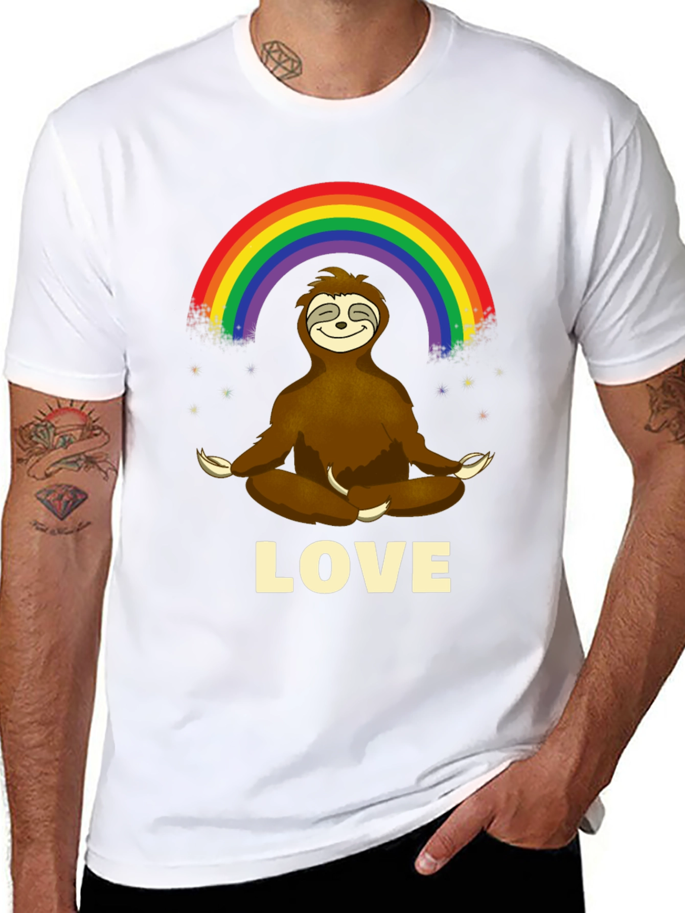 Sloth Rainbow Love Mens Graphic T-Shirt