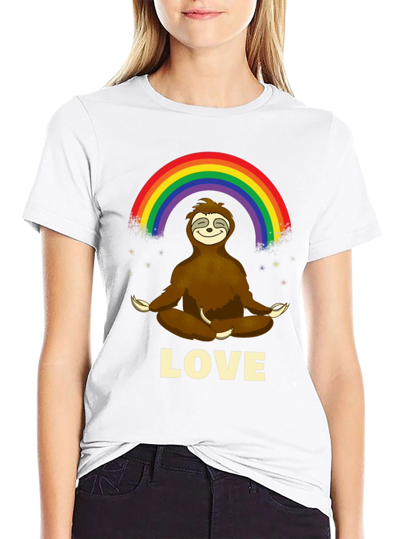 Sloth Rainbow Love Mens Graphic T-Shirt