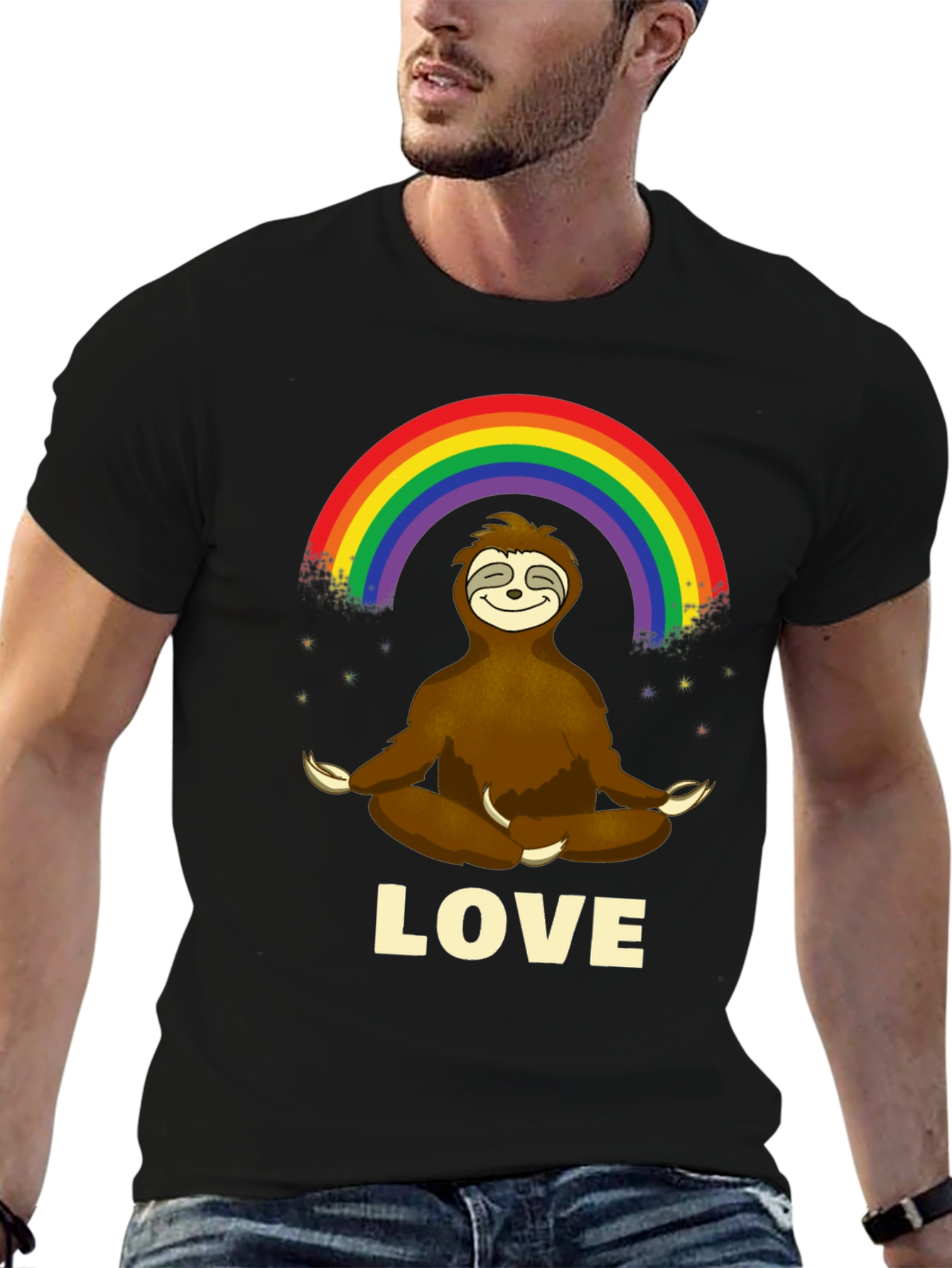 Sloth Rainbow Love Mens Graphic T-Shirt