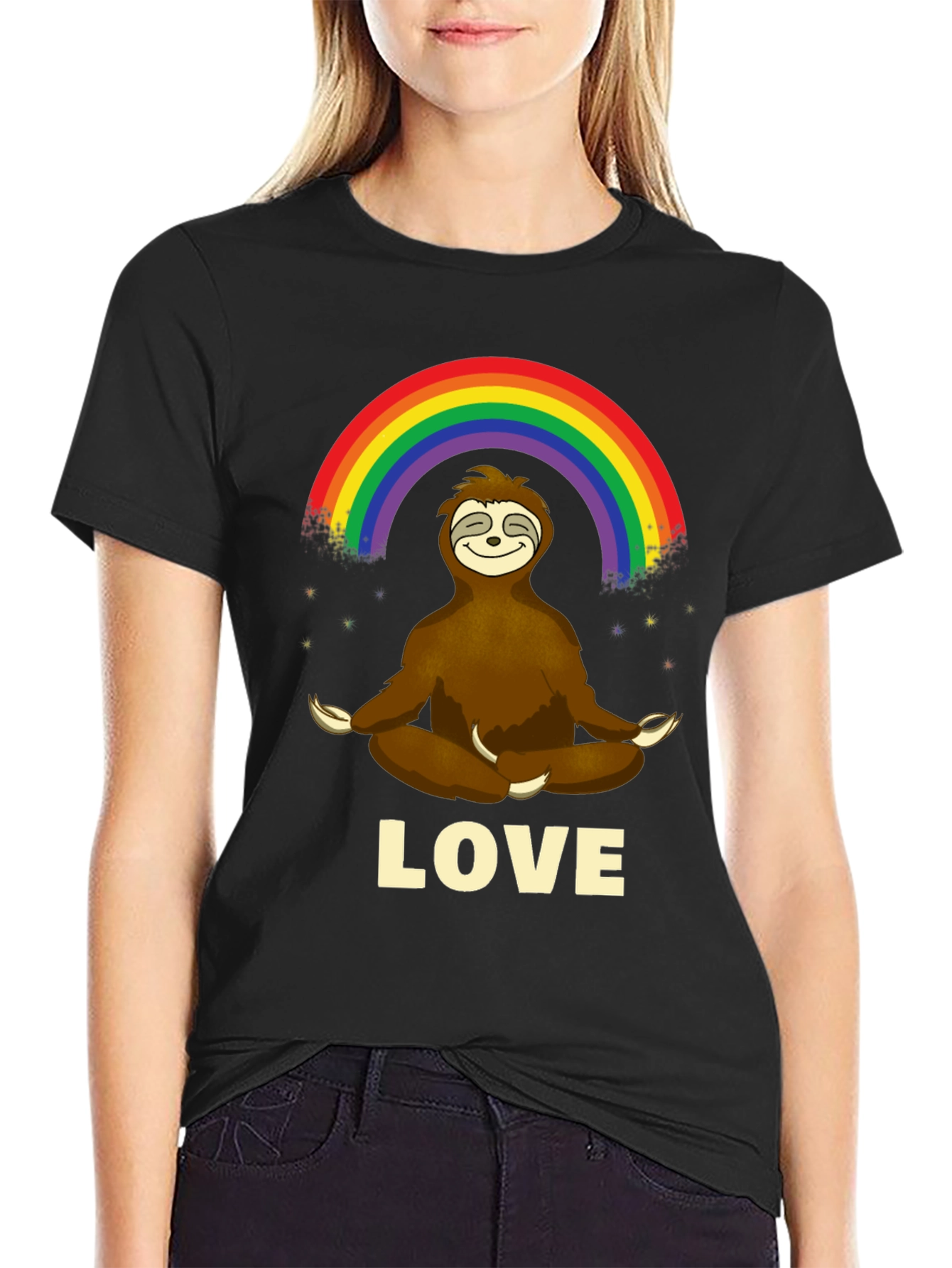 Sloth Rainbow Love Mens Graphic T-Shirt