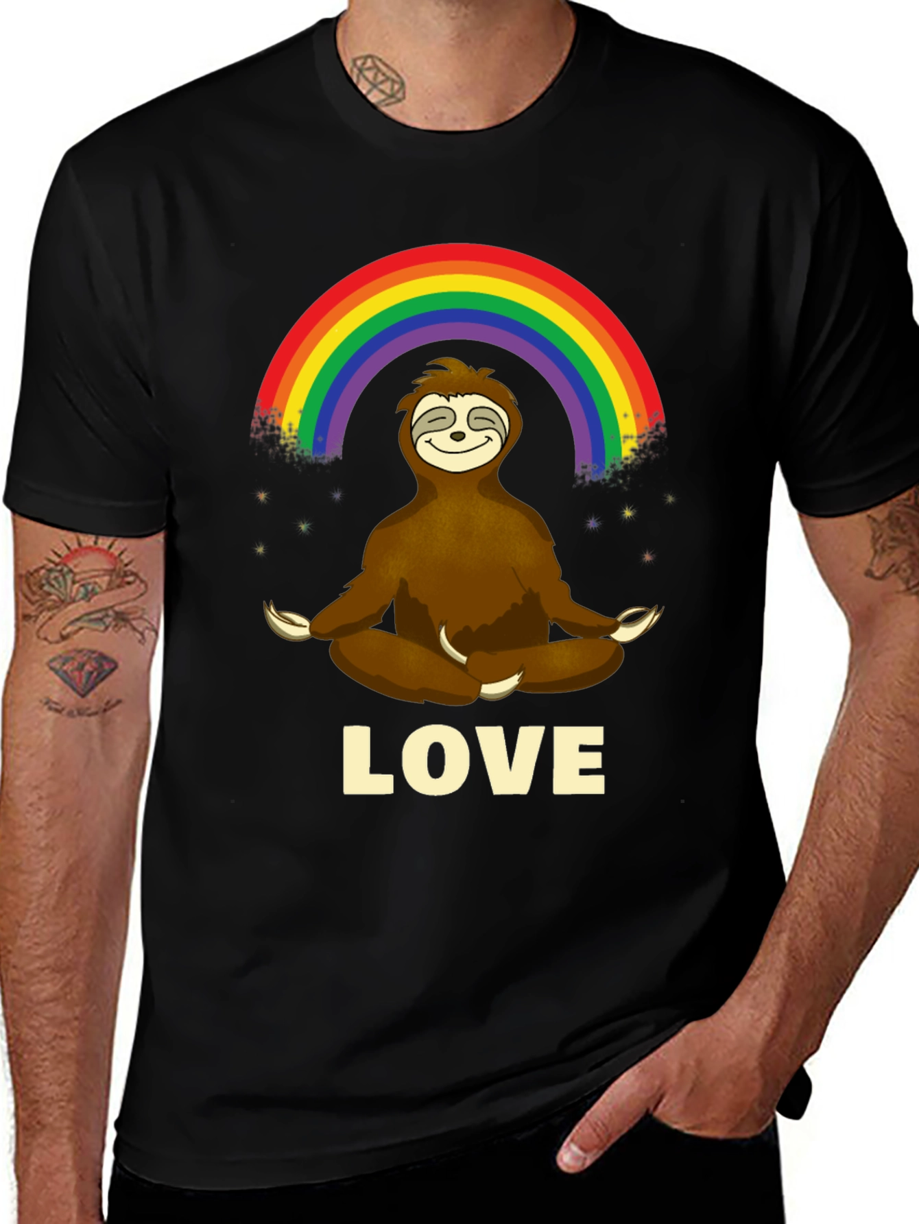 Sloth Rainbow Love Mens Graphic T-Shirt