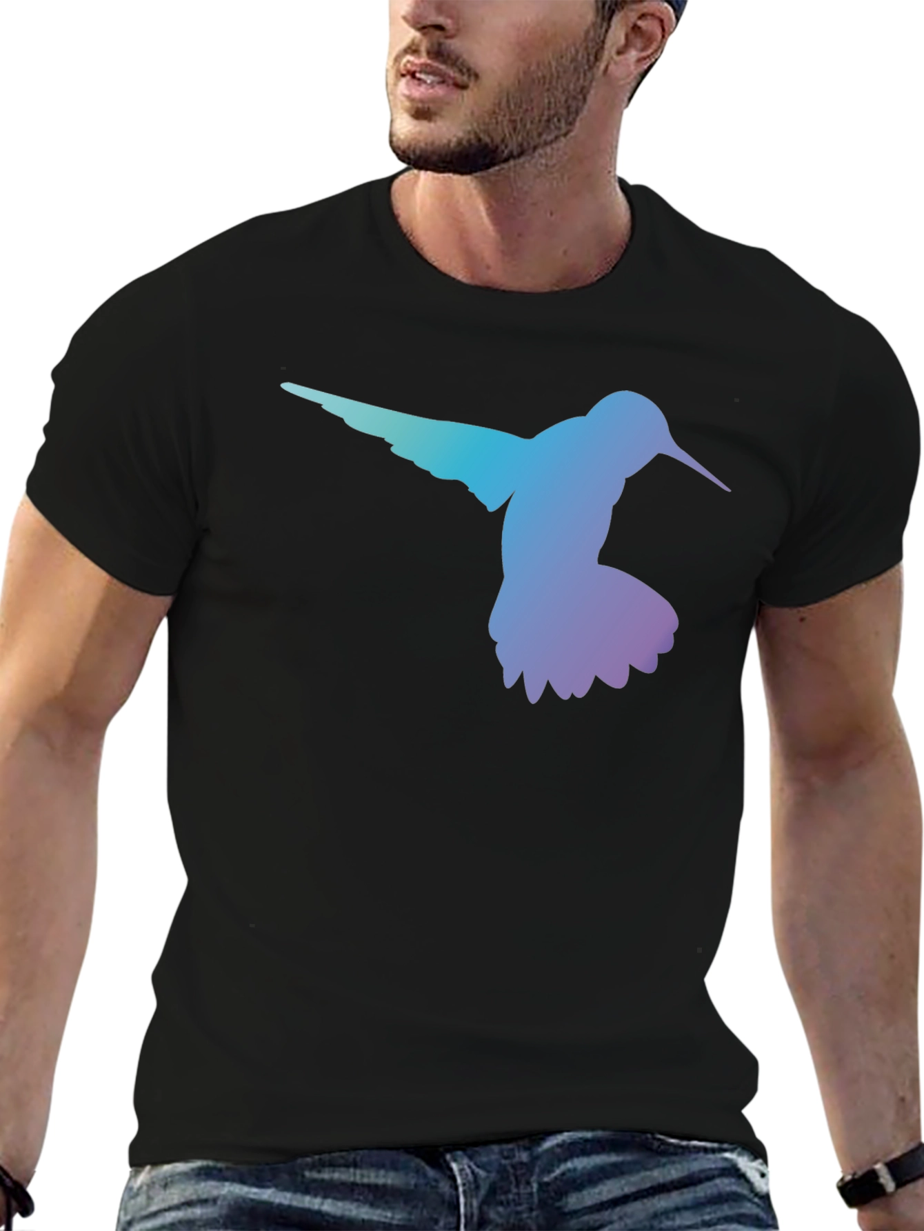 Hummingbird Graphic Tee - Black Casual T-Shirt