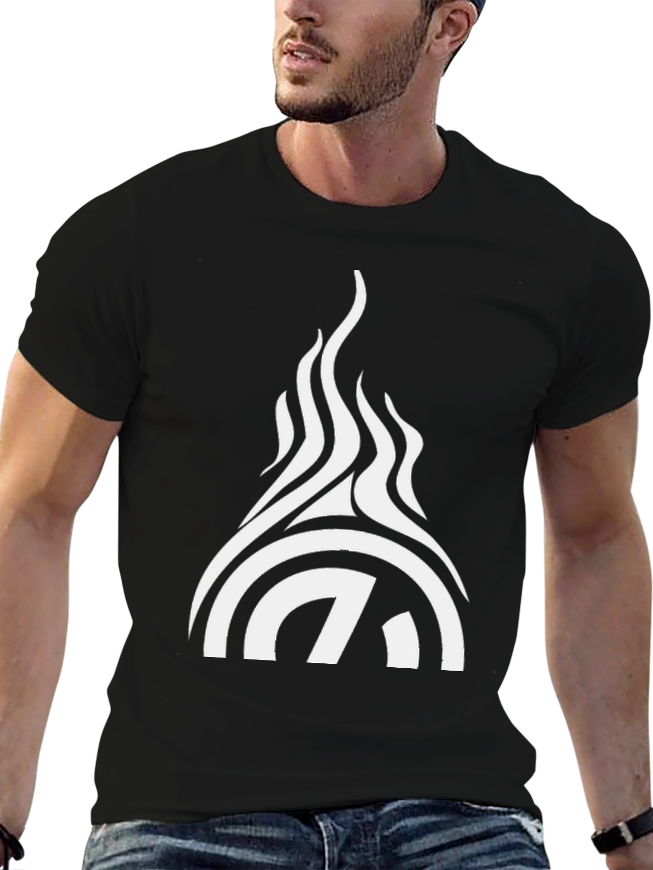 Black Graphic Tee - Abstract Flame Design