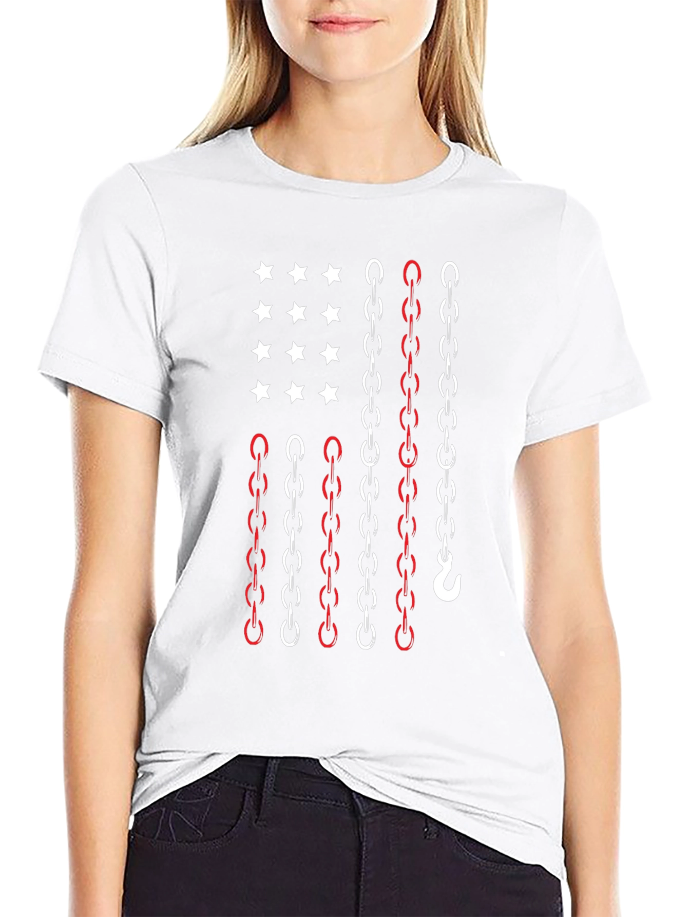 Chain Flag Graphic Tee - Patriotic Style