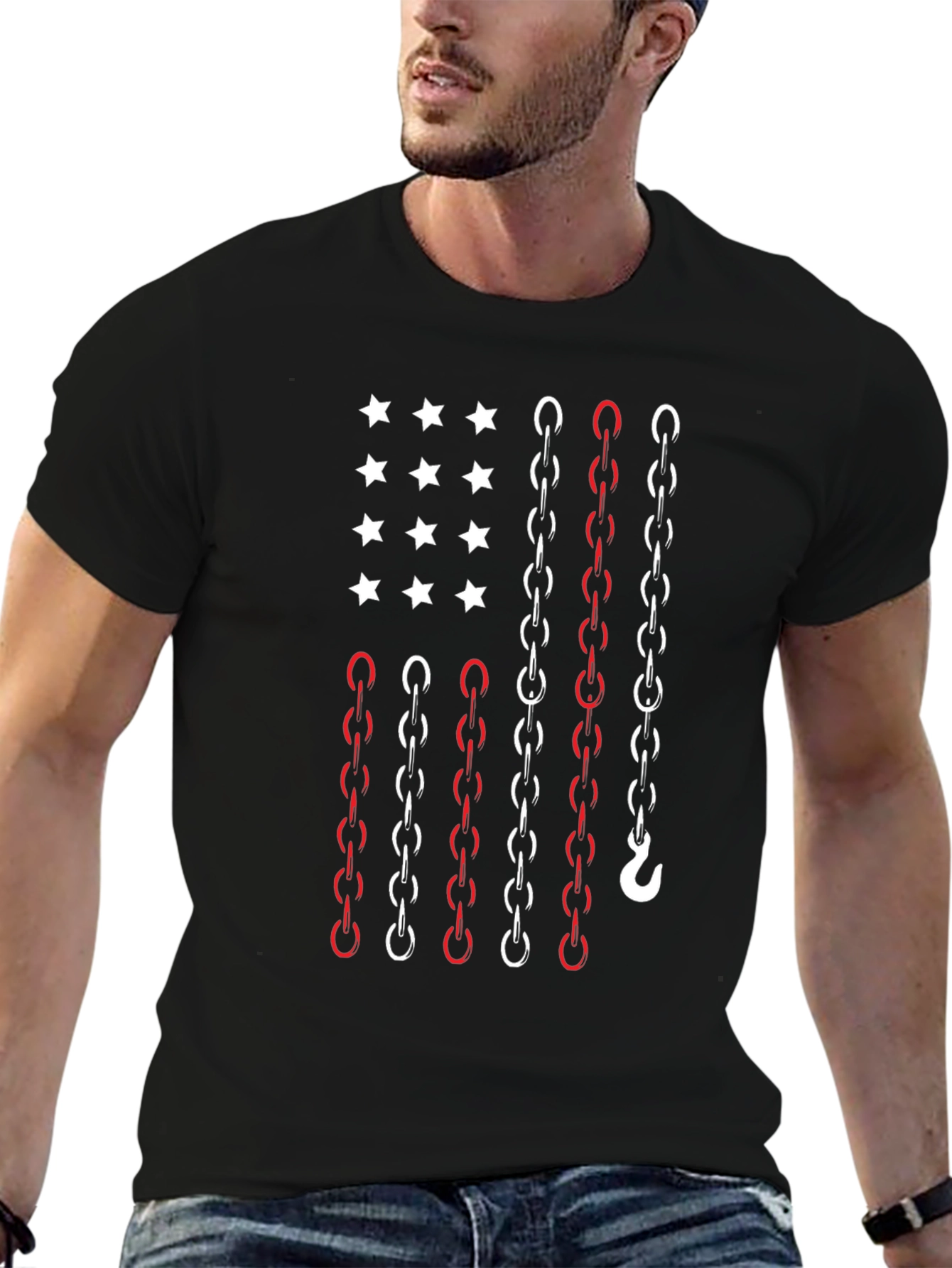 Chain Flag Graphic Tee - Patriotic Style