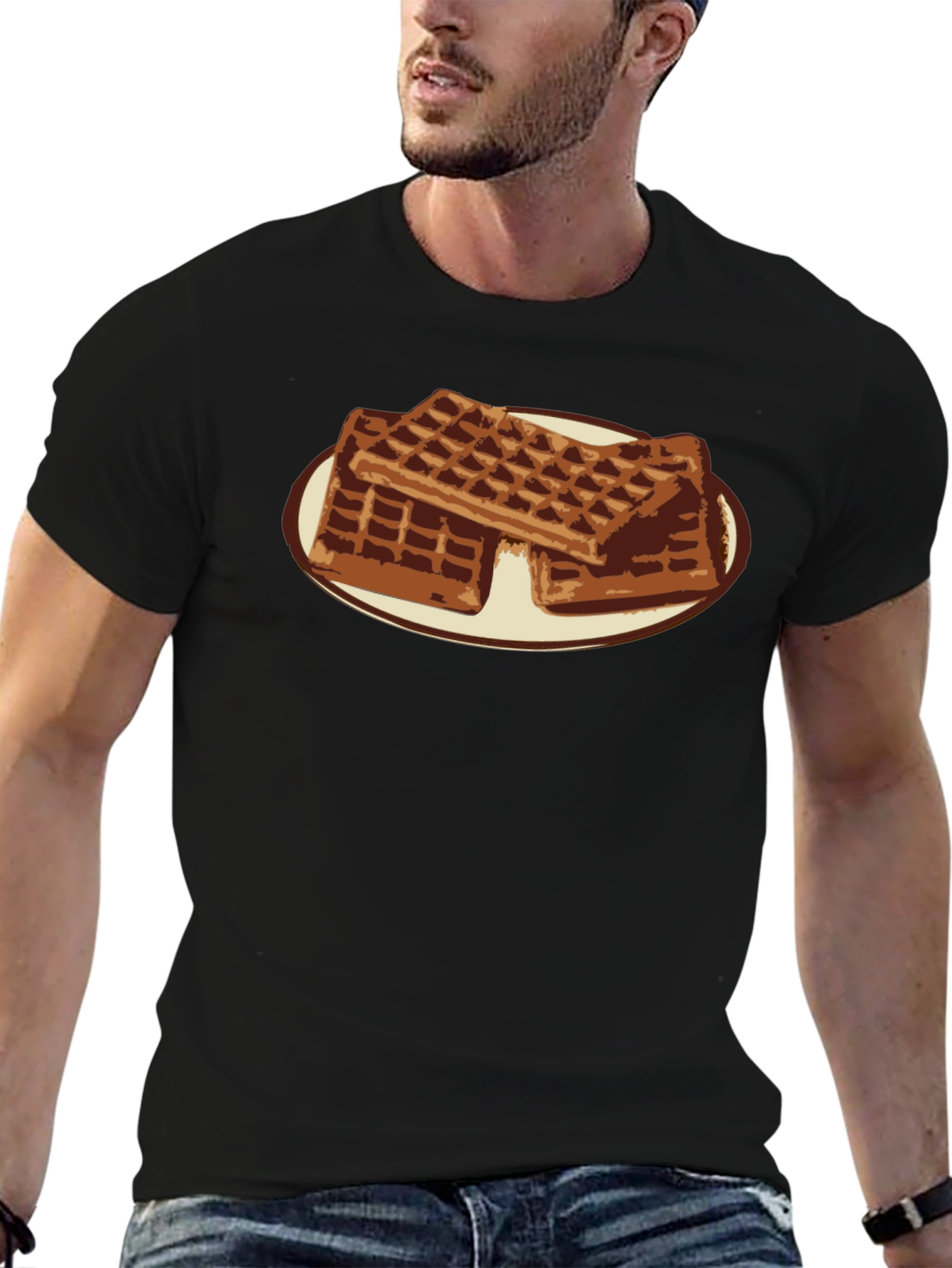 Waffle Lover T-Shirt - Black Casual Tee