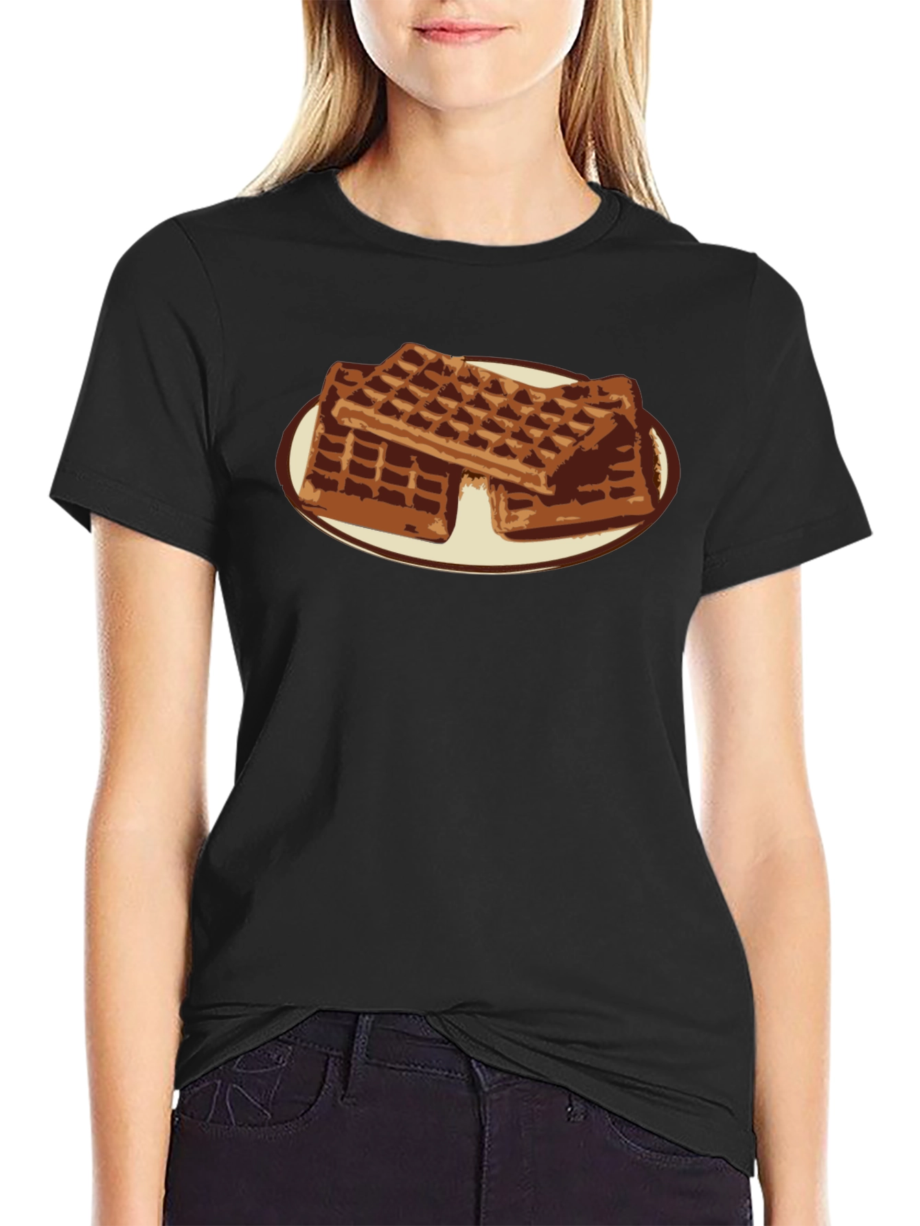 Waffle Lover T-Shirt - Black Casual Tee