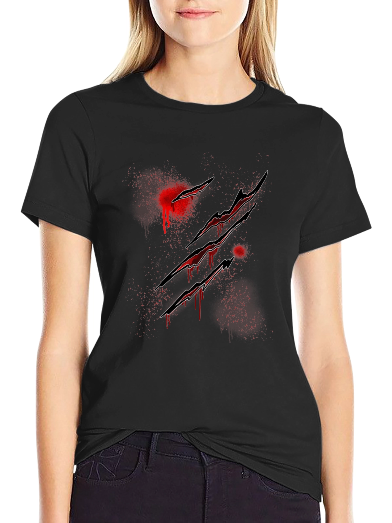 Mens Black T-Shirt with Claw Marks Graphic