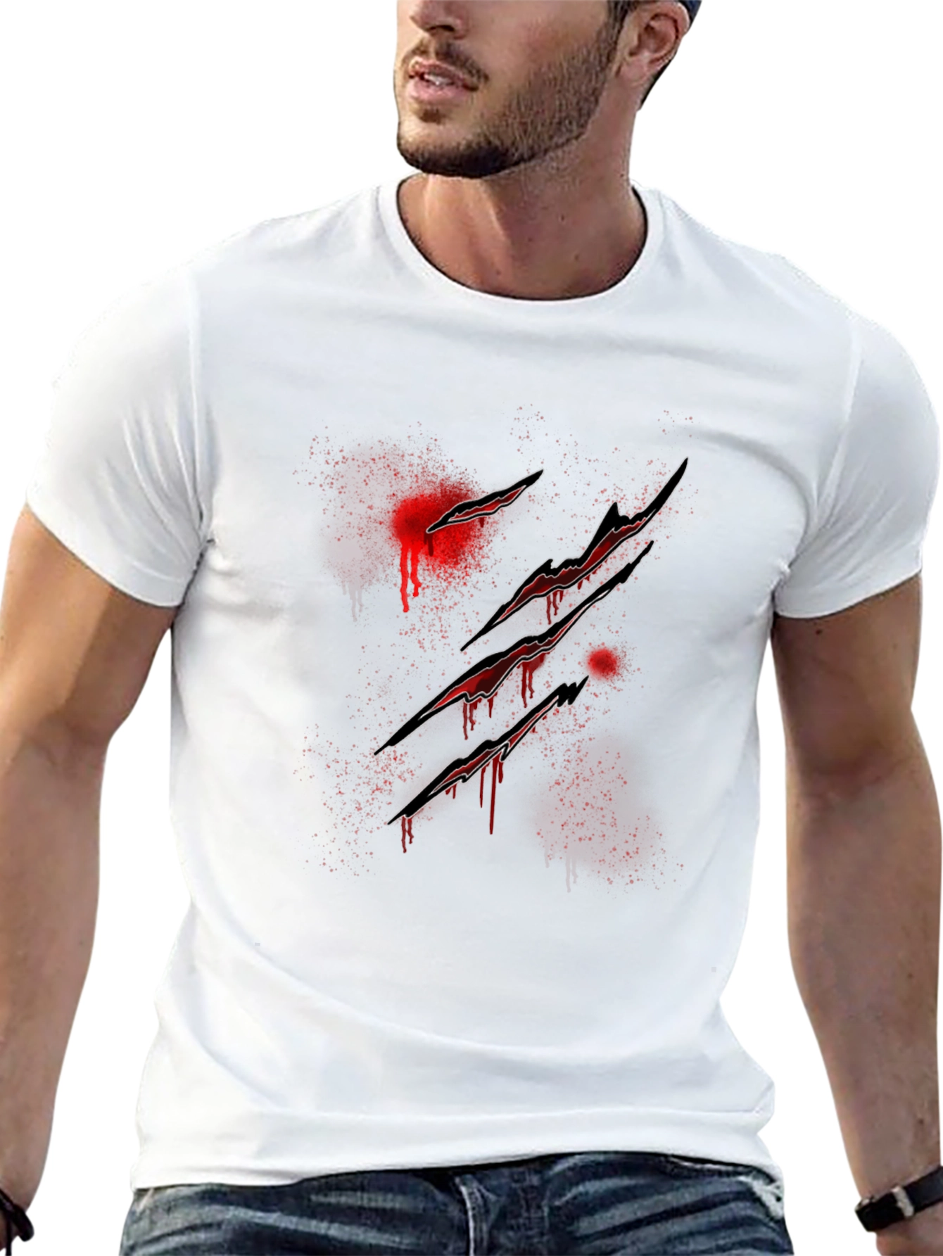 Mens Black T-Shirt with Claw Marks Graphic