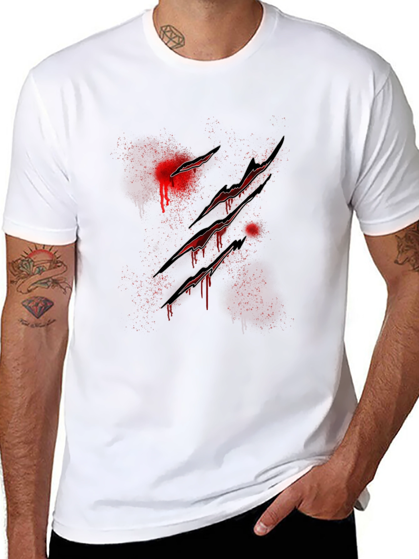 Mens Black T-Shirt with Claw Marks Graphic