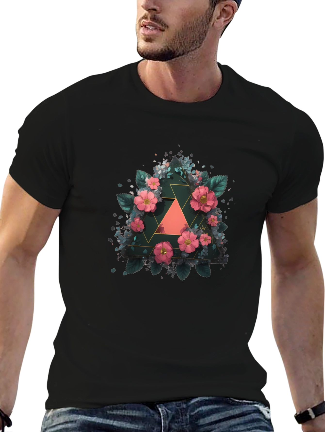 Floral Geometric Triangle Graphic Tee - Stylish Design