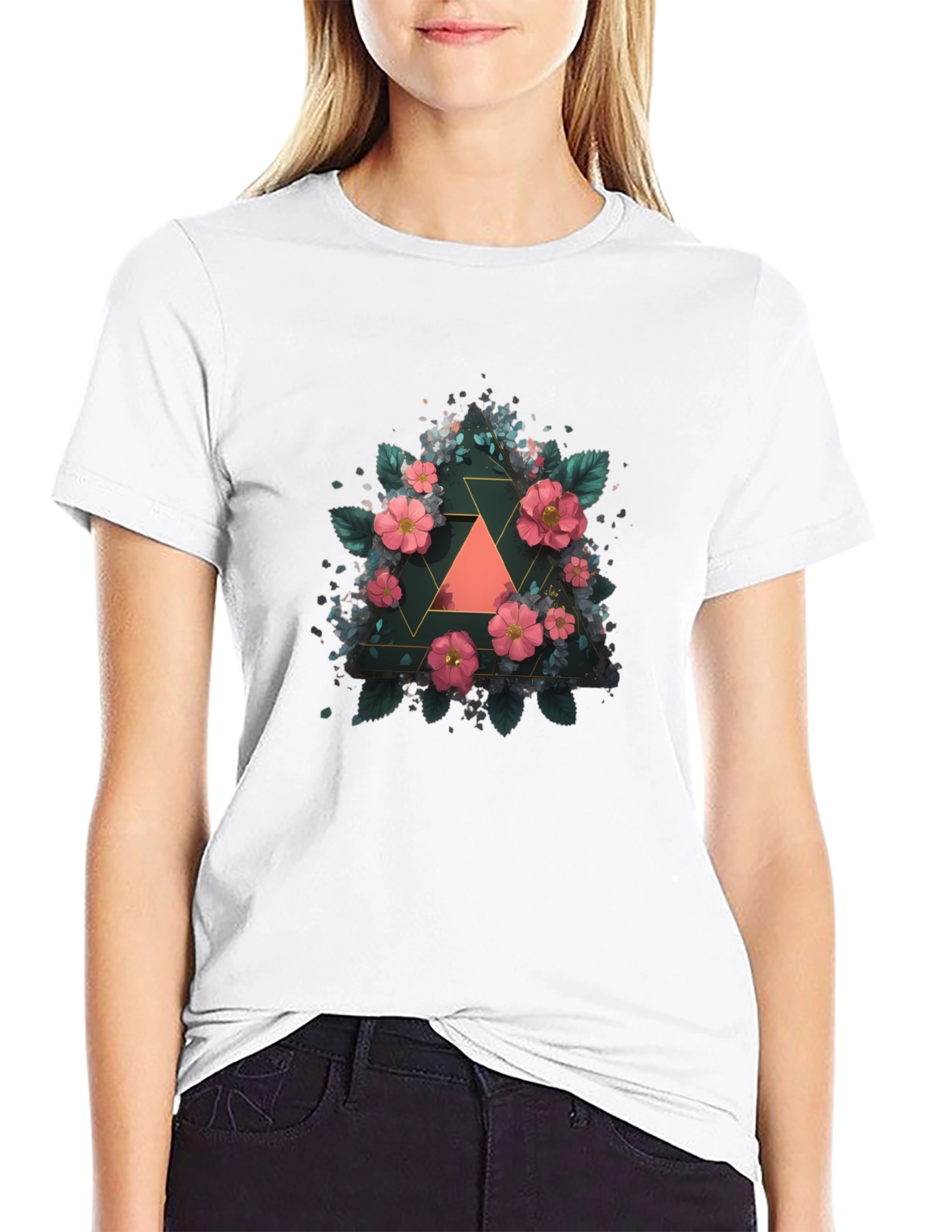 Floral Geometric Triangle Graphic Tee - Stylish Design