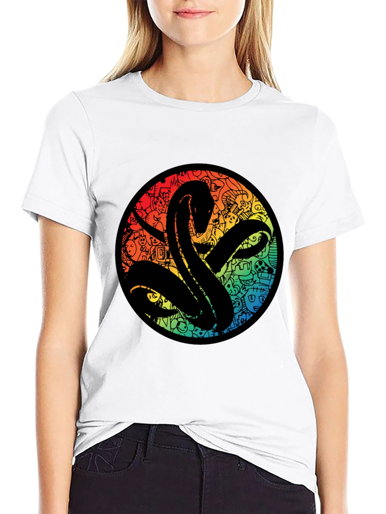 Mens Black Tee with Abstract Graphic Print