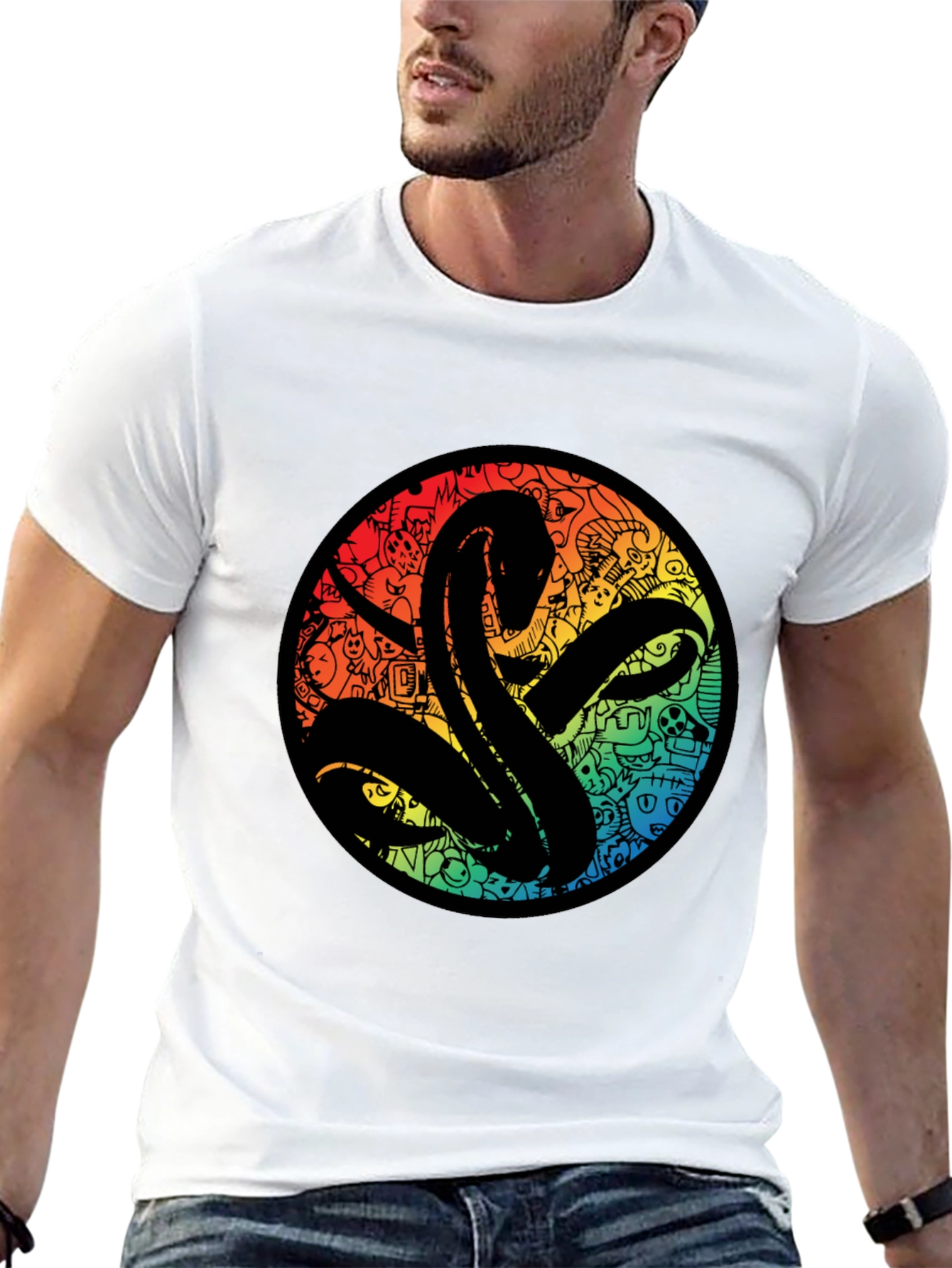 Mens Black Tee with Abstract Graphic Print