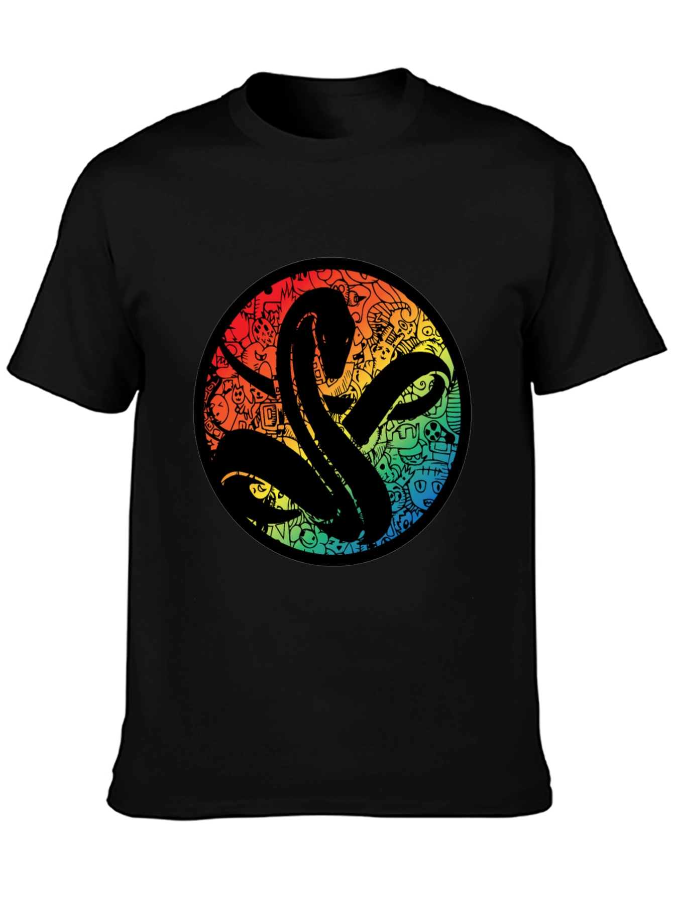 Mens Black Tee with Abstract Graphic Print