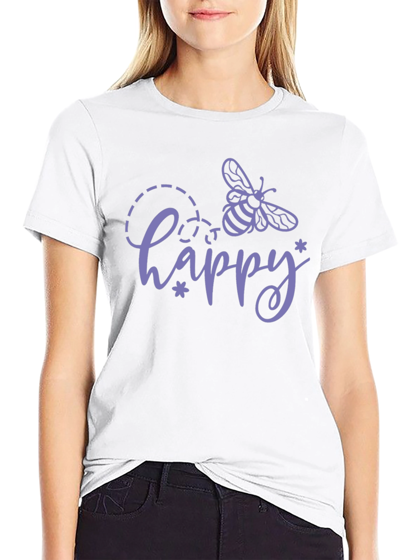 Happy Bee Graphic Tee - Black Cotton T-Shirt