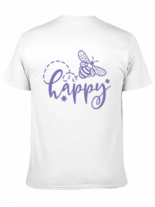 Happy Bee Graphic Tee - Black Cotton T-Shirt
