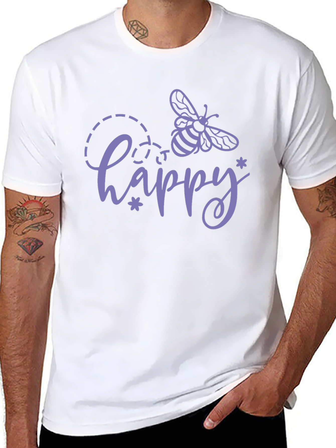 Happy Bee Graphic Tee - Black Cotton T-Shirt