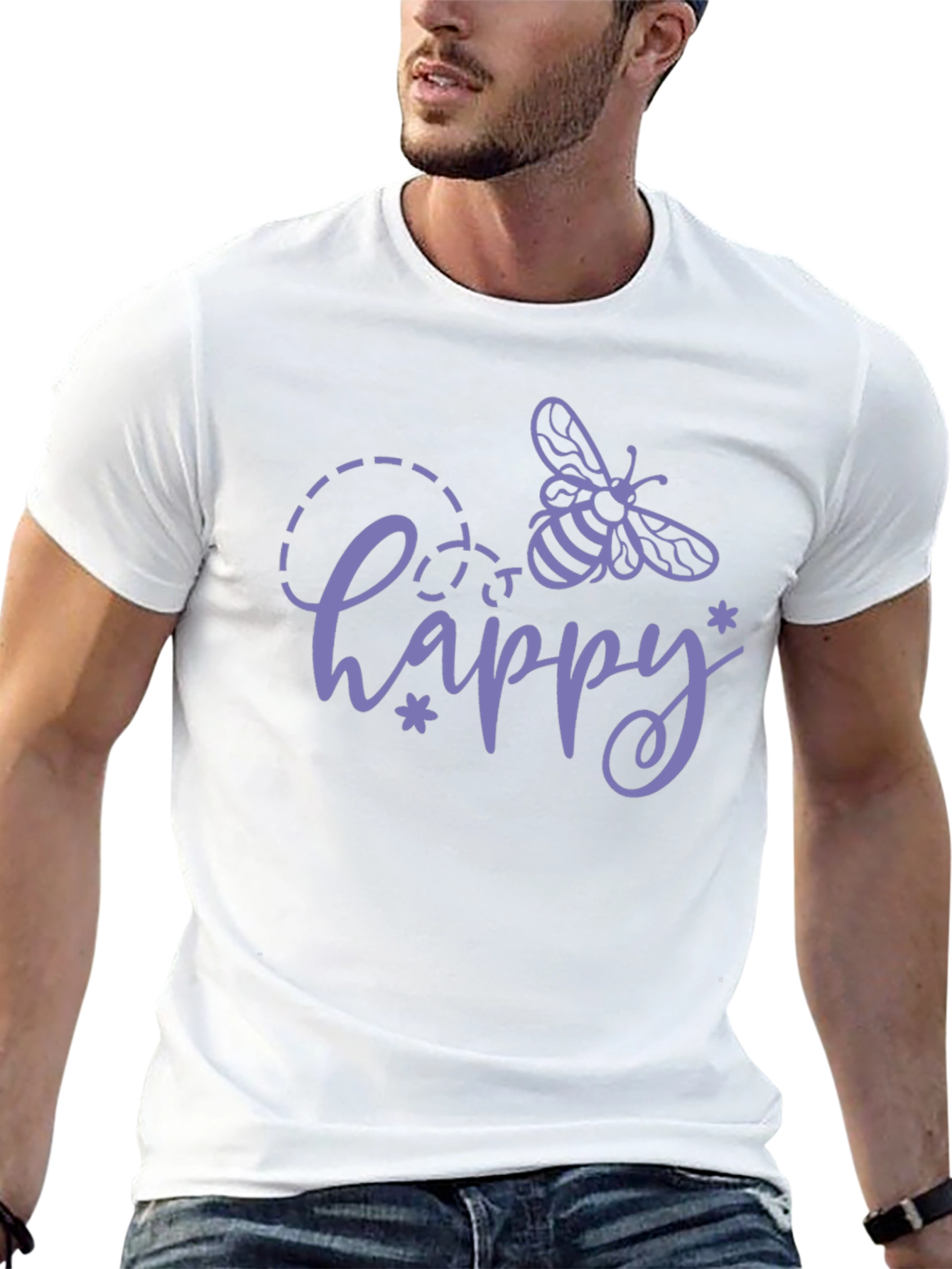 Happy Bee Graphic Tee - Black Cotton T-Shirt