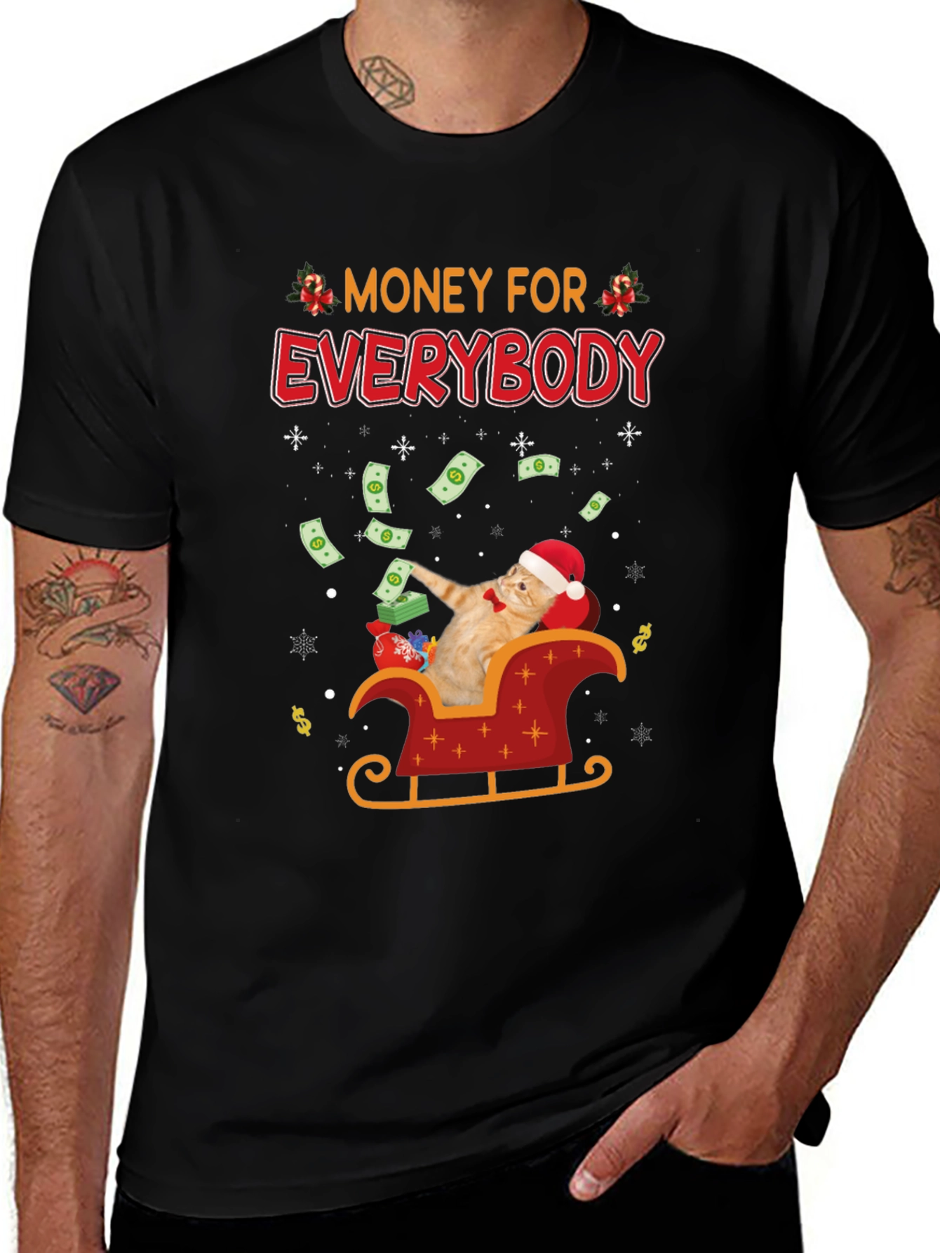 Money For Everybody Funny Cat Christmas T-Shirt