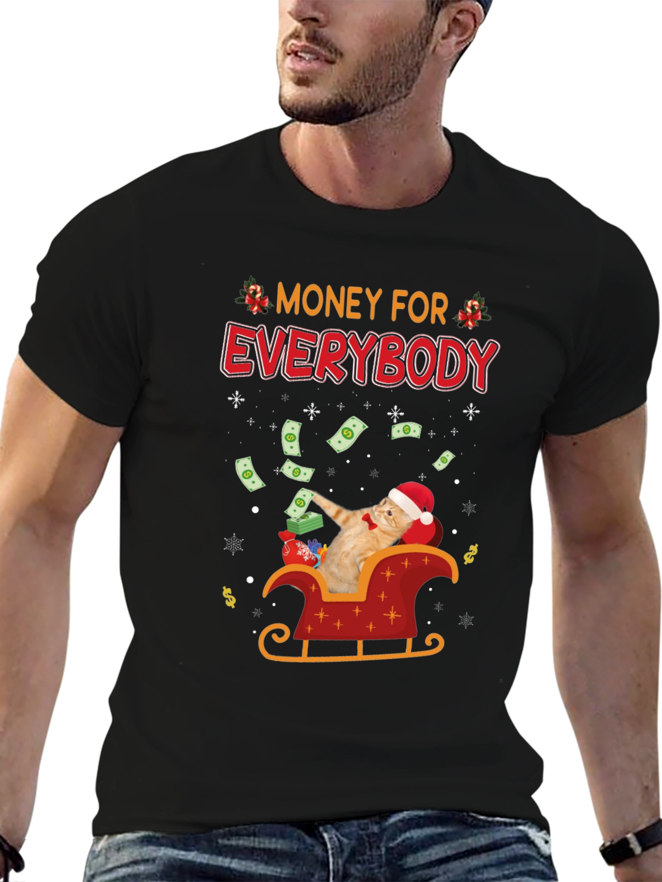 Money For Everybody Funny Cat Christmas T-Shirt