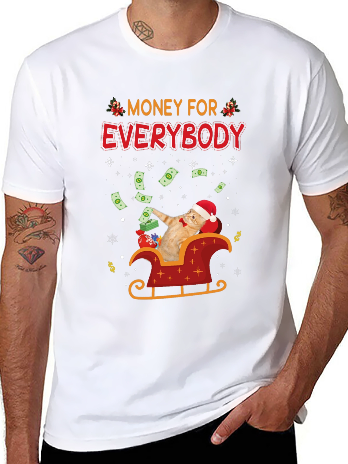 Money For Everybody Funny Cat Christmas T-Shirt