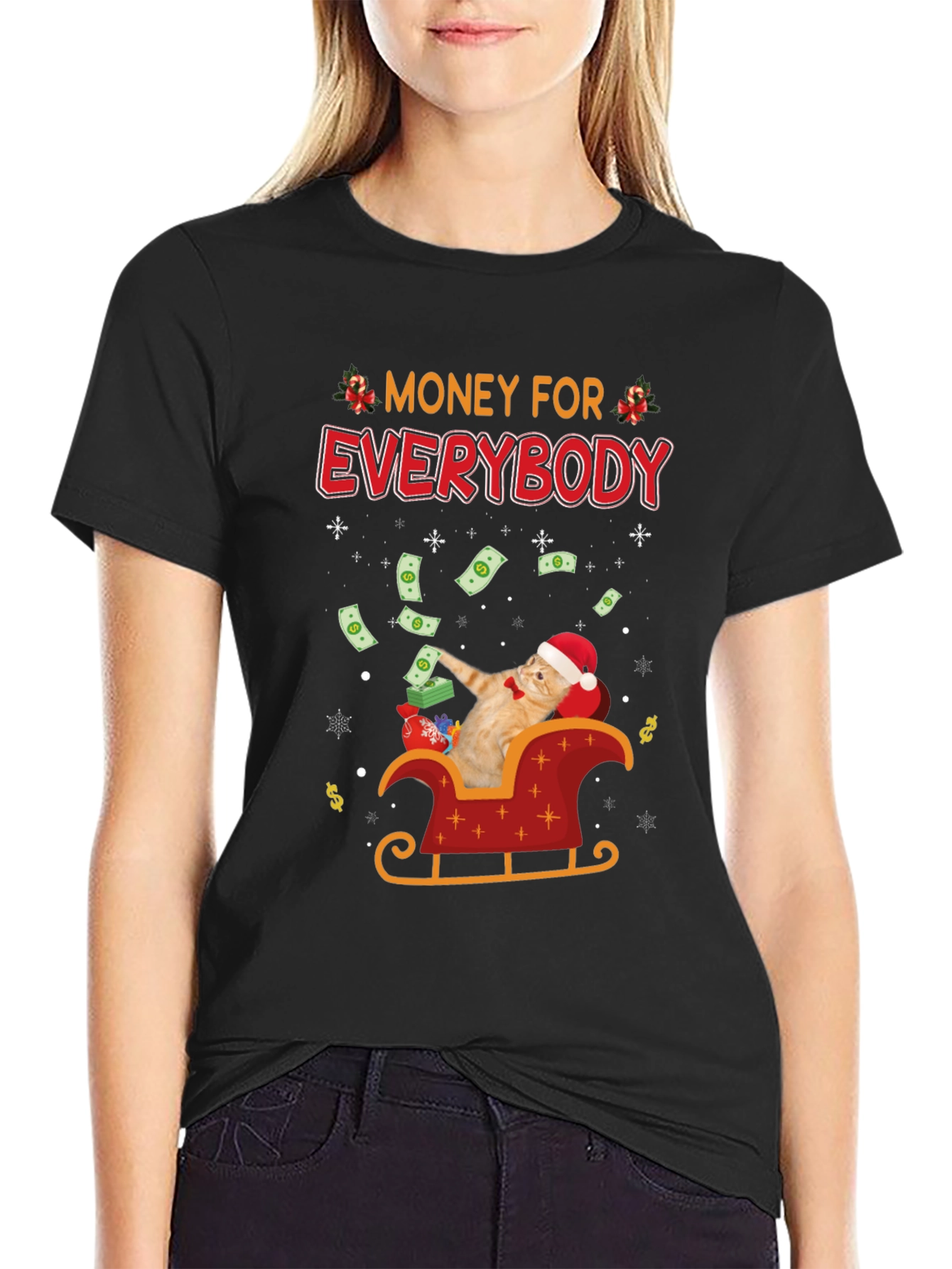 Money For Everybody Funny Cat Christmas T-Shirt