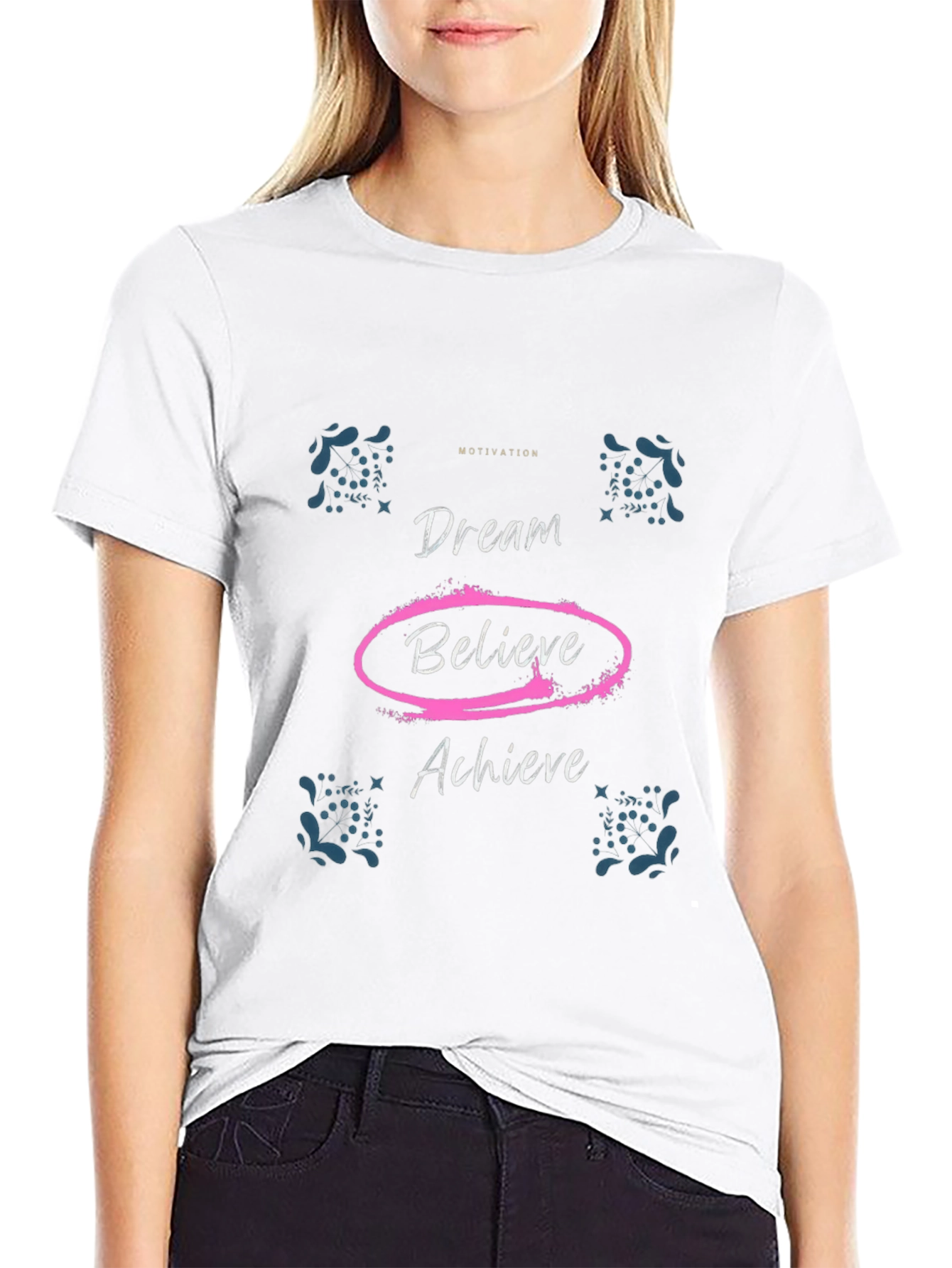 Motivational Dream Believe Achieve Black T-Shirt