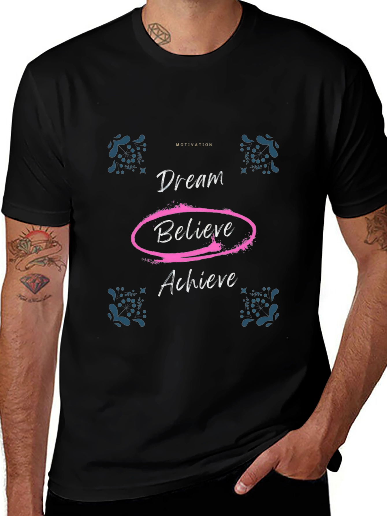 Motivational Dream Believe Achieve Black T-Shirt