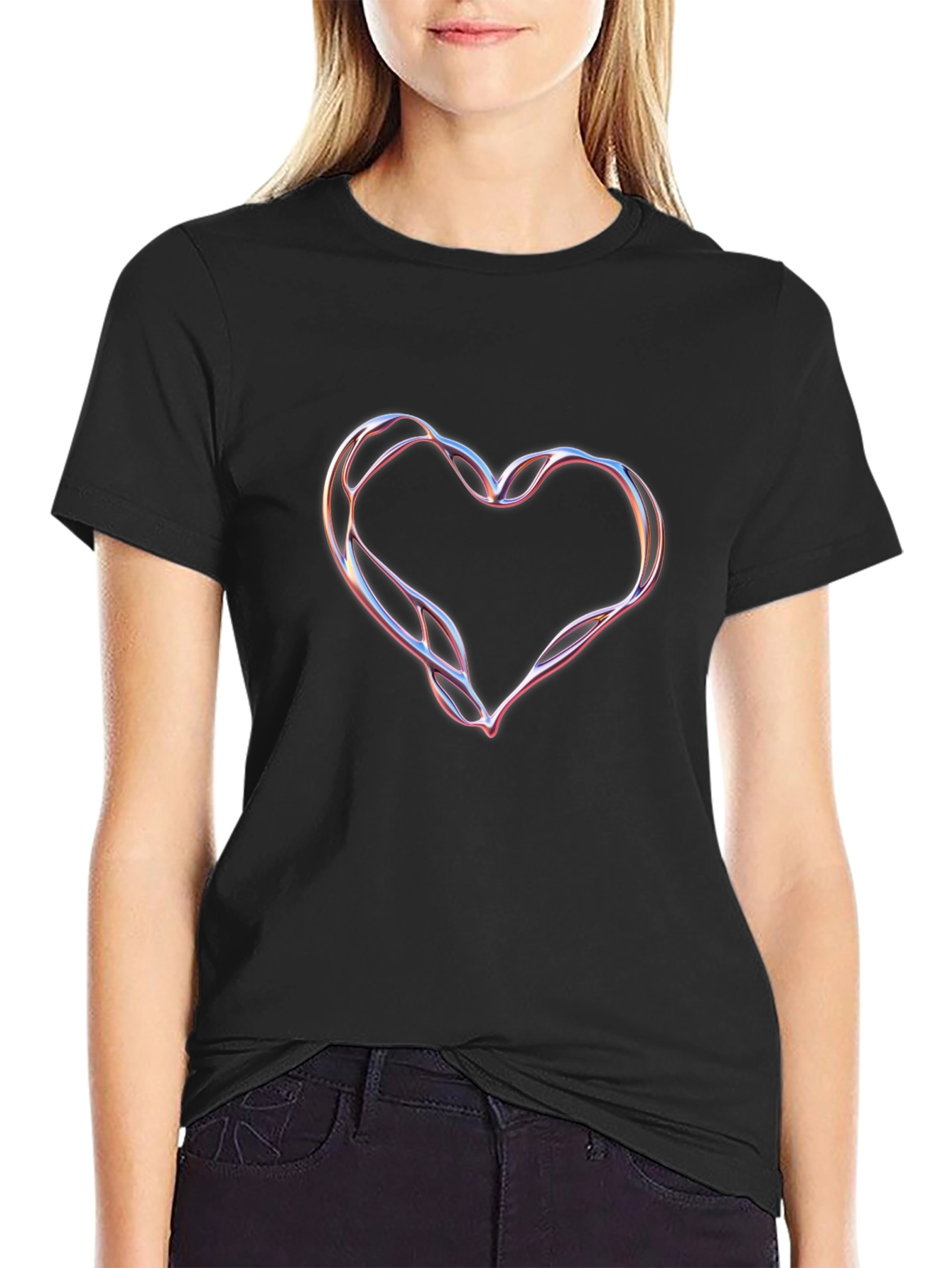 Abstract Heart Graphic Black Tee Shirt