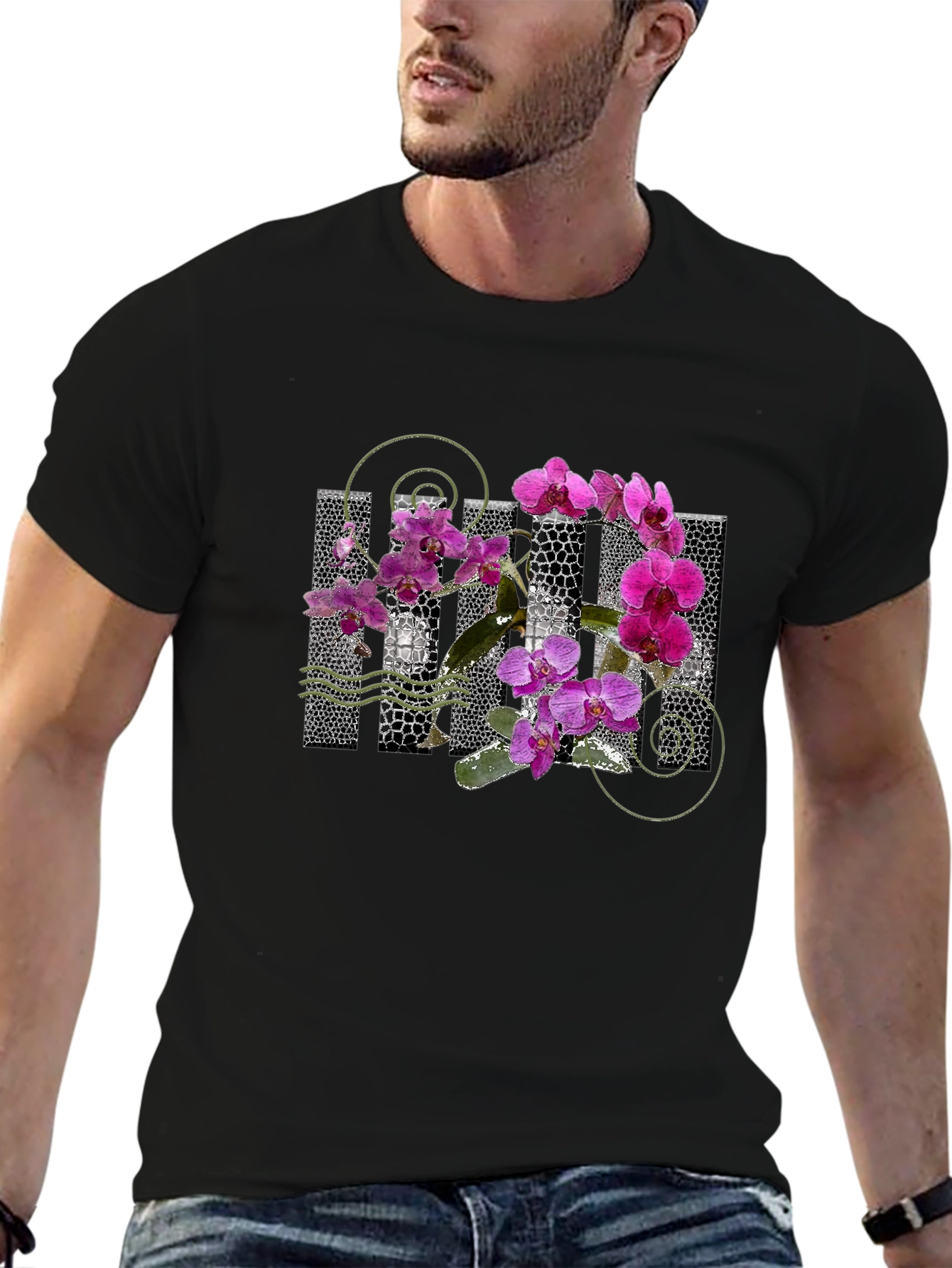 Orchid Graphic Black T-Shirt